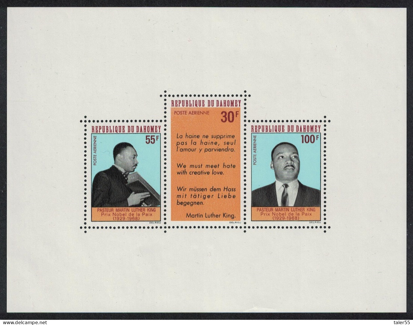 Dahomey Martin Luther King Commemoration MS 1968 MNH SG#MS331 MI#Block 14 - Bénin – Dahomey (1960-...)