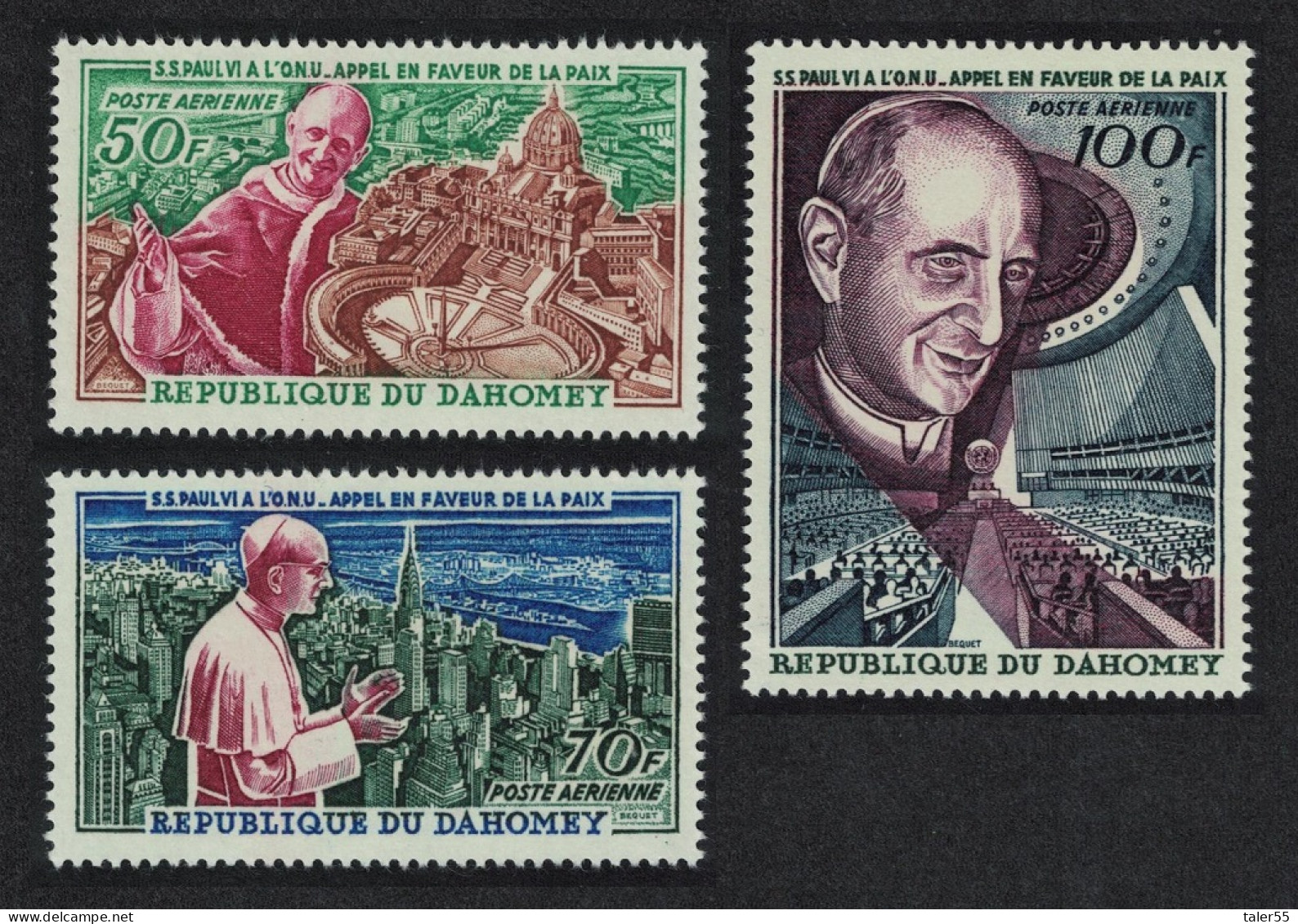 Dahomey Pope Paul's Visit To UN 3v 1966 MNH SG#254-256 MI#282-284 - Benin - Dahomey (1960-...)