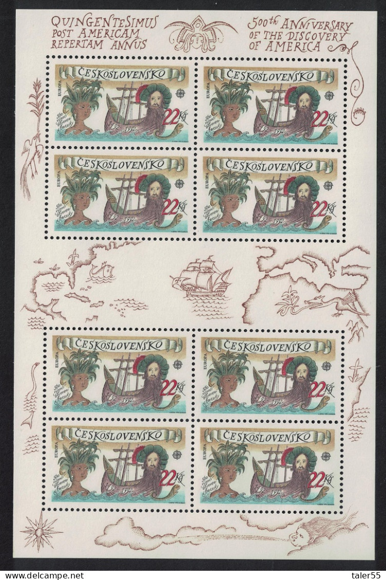 Czechoslovakia Discovery Of America By Columbus Sheetlet 1992 MNH SG#3089 MI#3114 - Unused Stamps