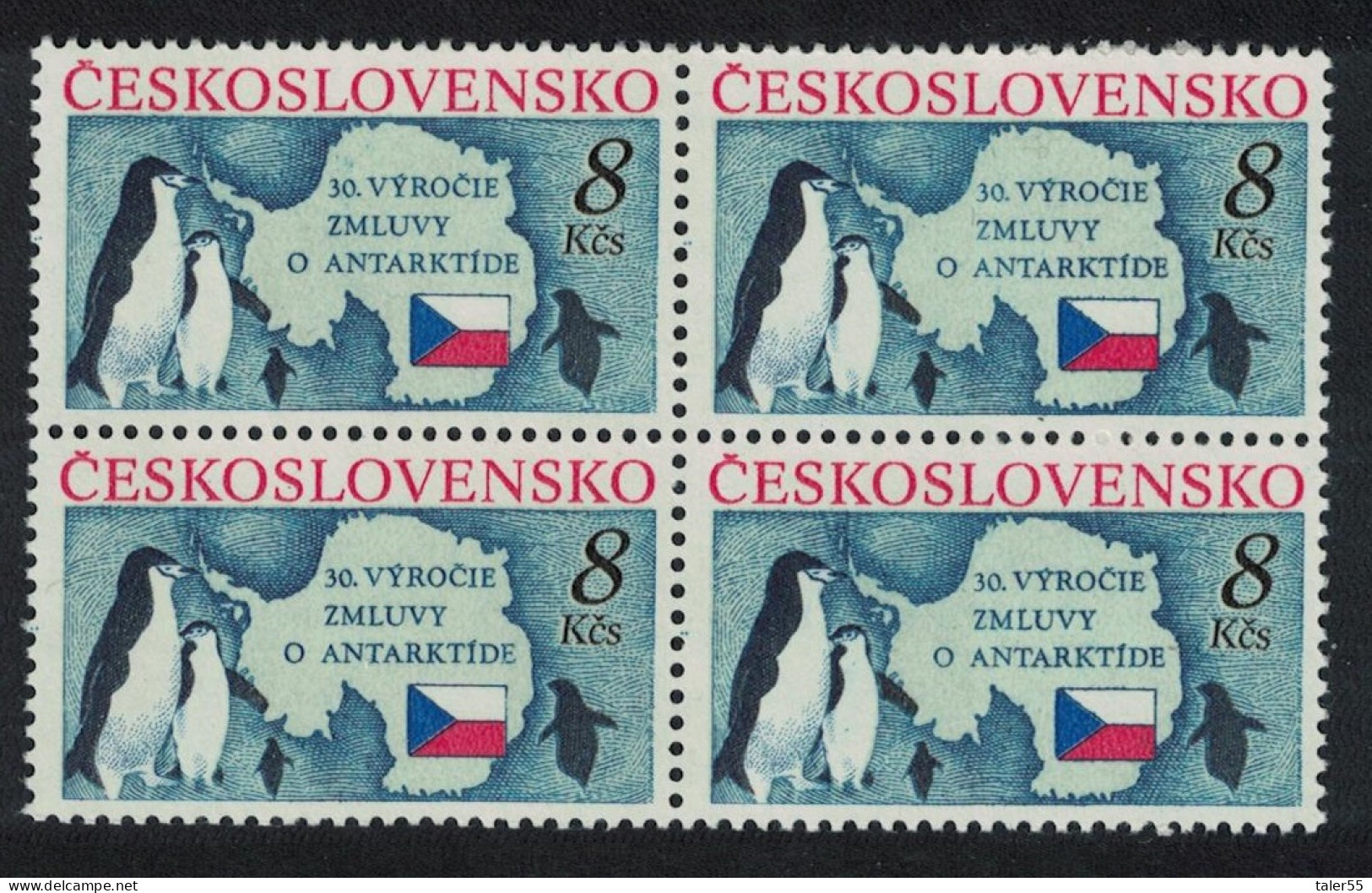 Czechoslovakia Penguins Birds Antarctic Treaty Block Of 4 1991 MNH SG#3061 - Ungebraucht