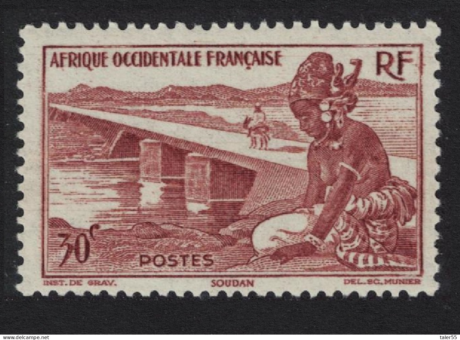 French West Africa Girl And Bridge 30c 1947 MNH SG#35 MI#35 - Altri - Africa