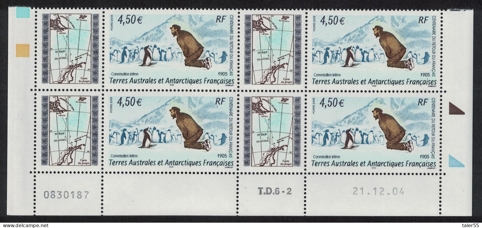 FSAT TAAF Birds Penguins Block Of 4 Date Control Number 2005 MNH SG#542 MI#568 - Nuevos