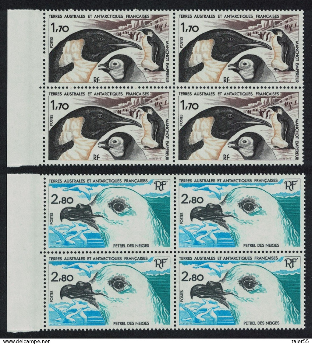 FSAT TAAF Emperor Penguin Snow Petrel Birds 2v Blocks Of 4 1985 MNH SG#196-197 MI#196-197 - Nuevos