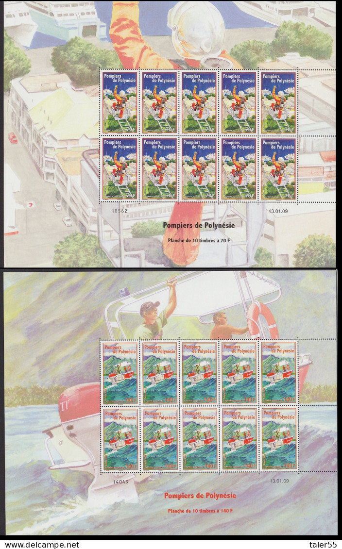 Fr. Polynesia Firefighters 2 Full Sheets 2009 MNH SG#1111-1112 MI#1063-1064 - Nuevos