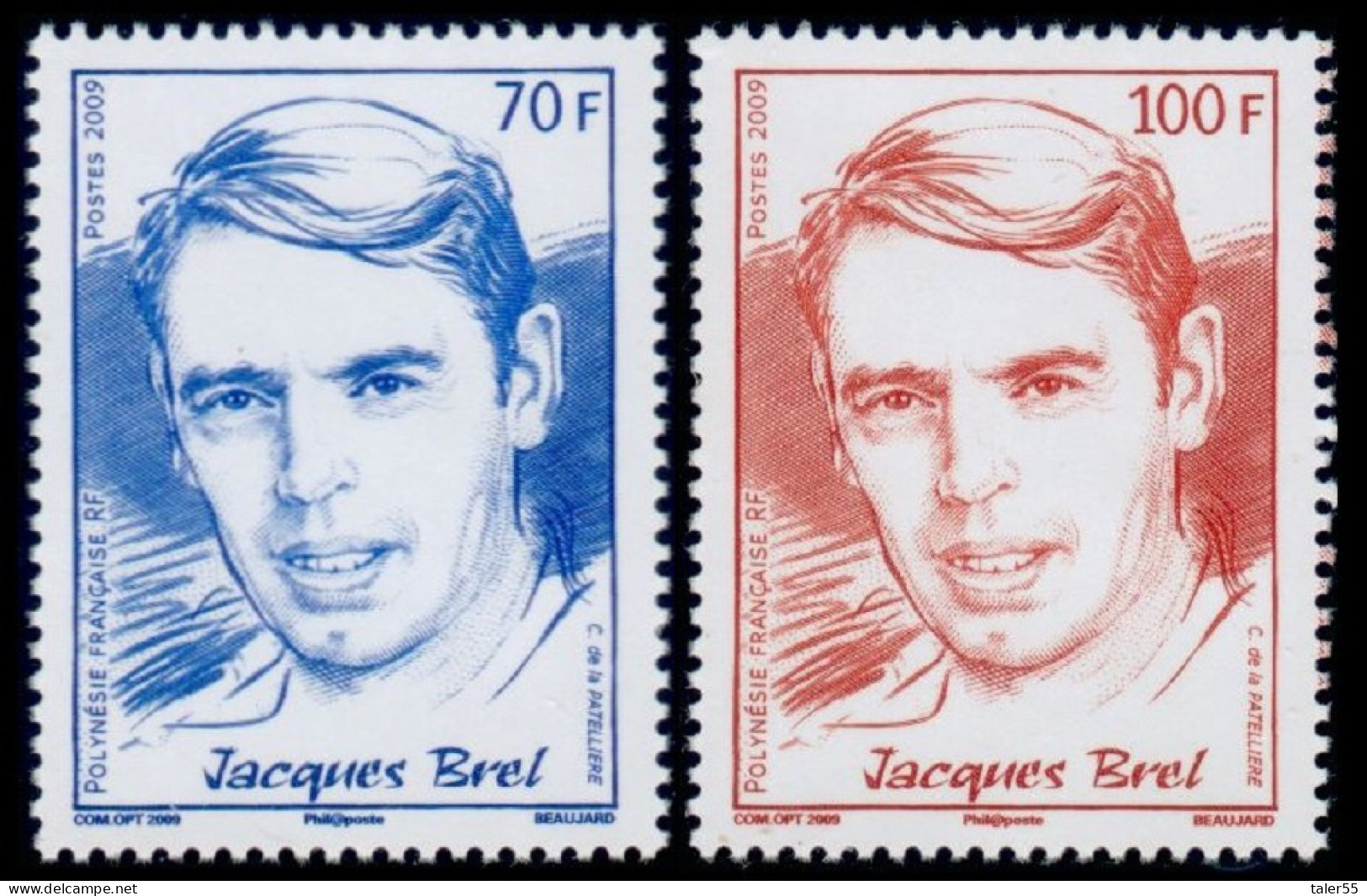 Fr. Polynesia Jacques Brel Belgian Singer Songwriter Actor 2v 2009 MNH SG#1115-1116 MI#1067-1068 - Unused Stamps