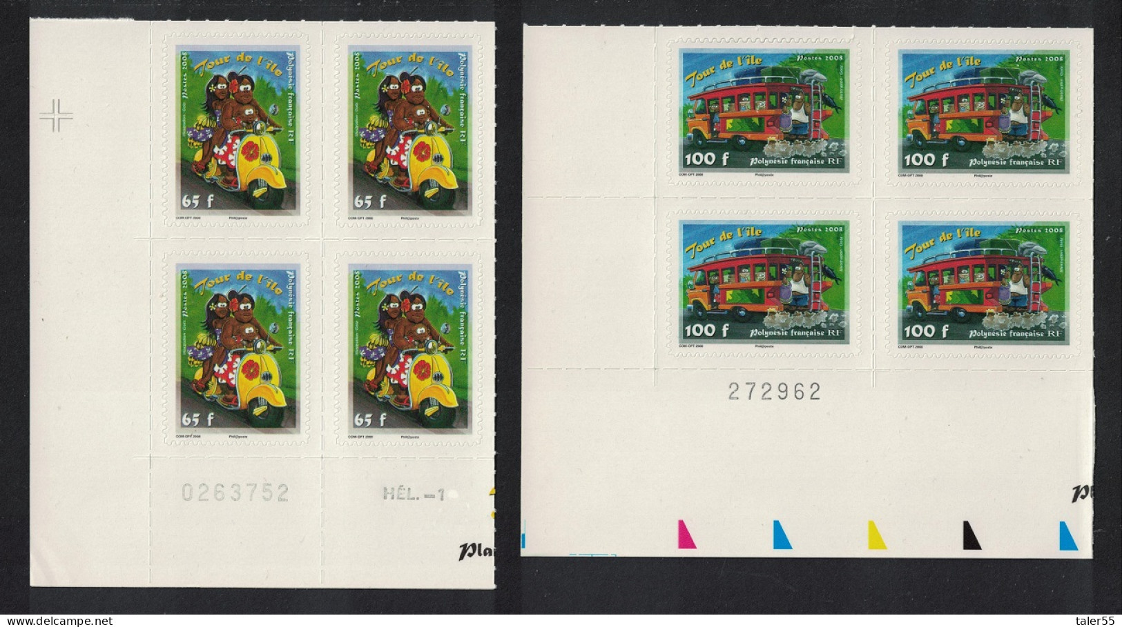 Fr. Polynesia Scooter Bus Tour D'Ile 2v Corner Blocks Of 4 Number 2008 MNH SG#1081-1082 MI#1035-1036 - Unused Stamps