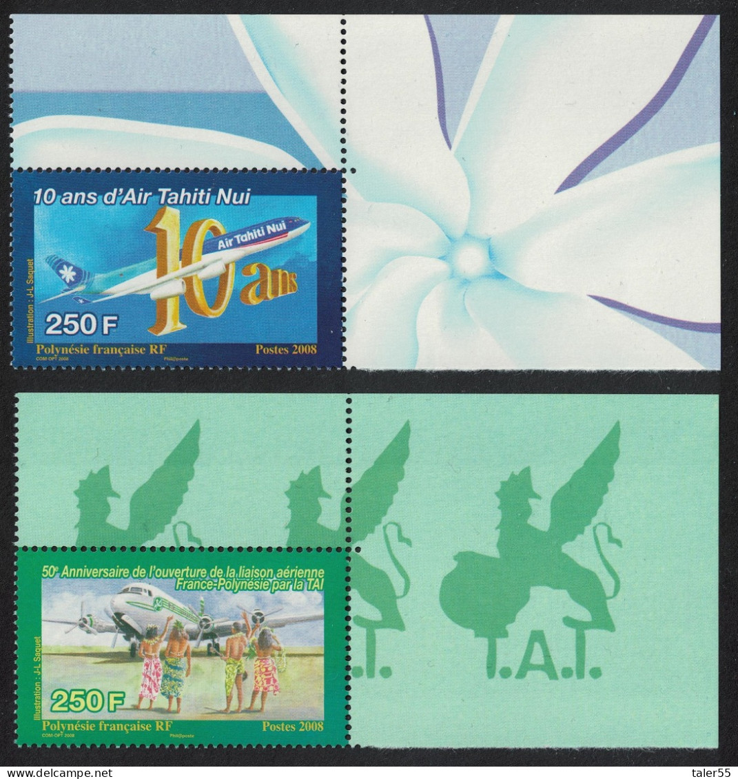 Fr. Polynesia Air Tahiti 2v Top Corners T2 2008 MNH SG#1104-1105 MI#1056-1057 - Unused Stamps