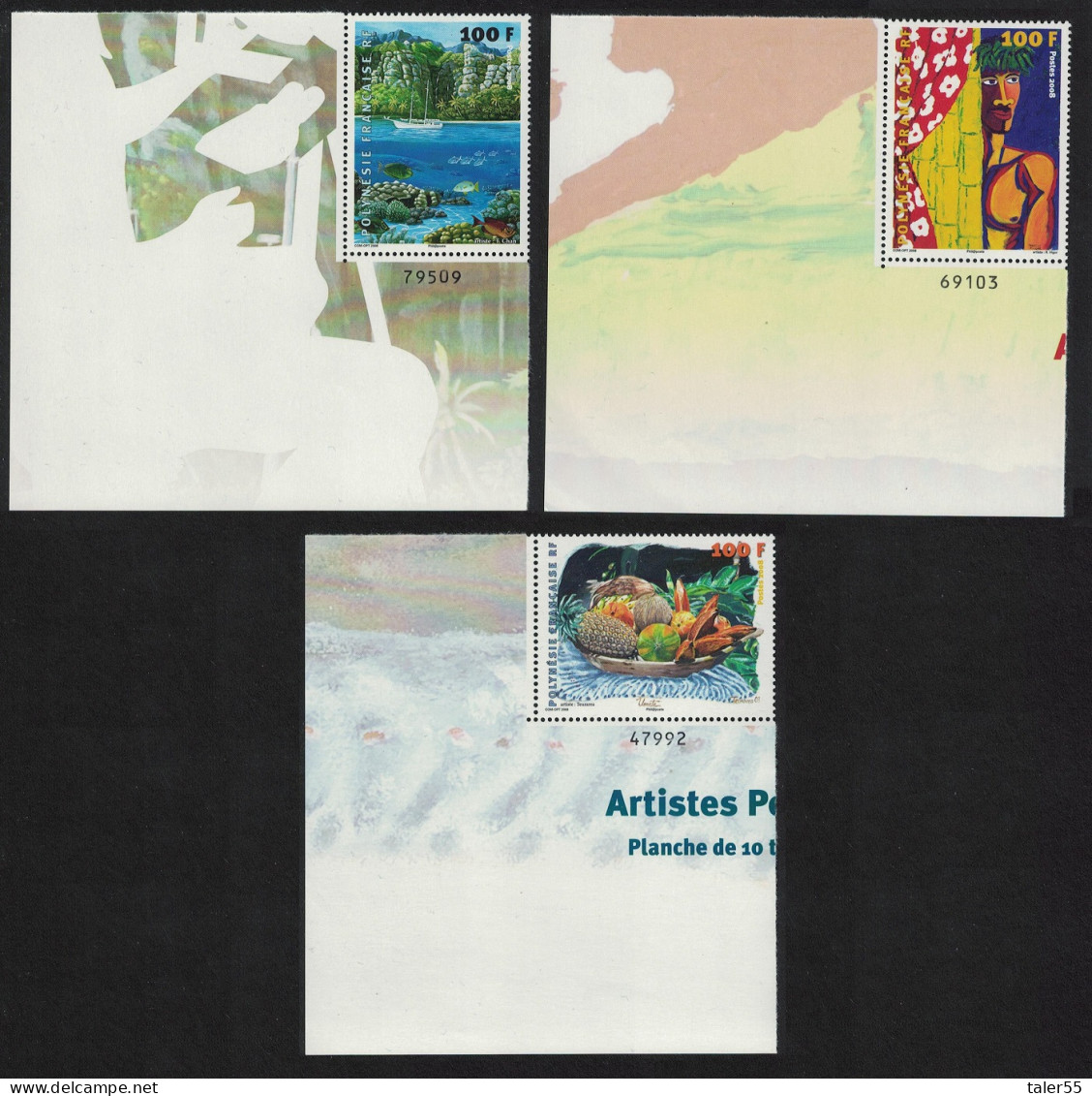 Fr. Polynesia Polynesian Artists 3v Corners Control Number 2008 MNH SG#1077-1079 MI#1031-1033 - Unused Stamps
