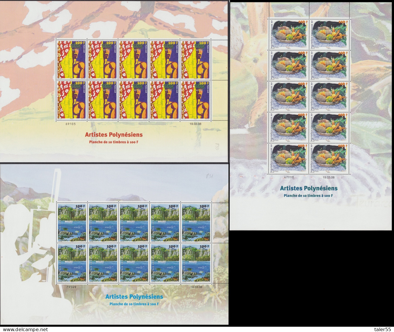 Fr. Polynesia Polynesian Artists 3 Full Sheets 2008 MNH SG#1077-1079 MI#1031-1033 - Ungebraucht