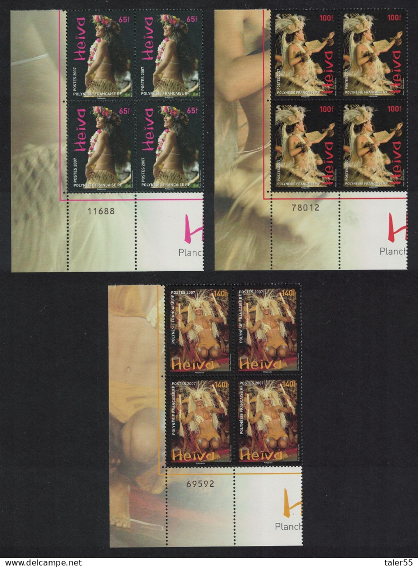 Fr. Polynesia Dancers Heiva 2007 3v Corner Blocks Of 4 Number 2007 MNH SG#1057-1059 - Neufs