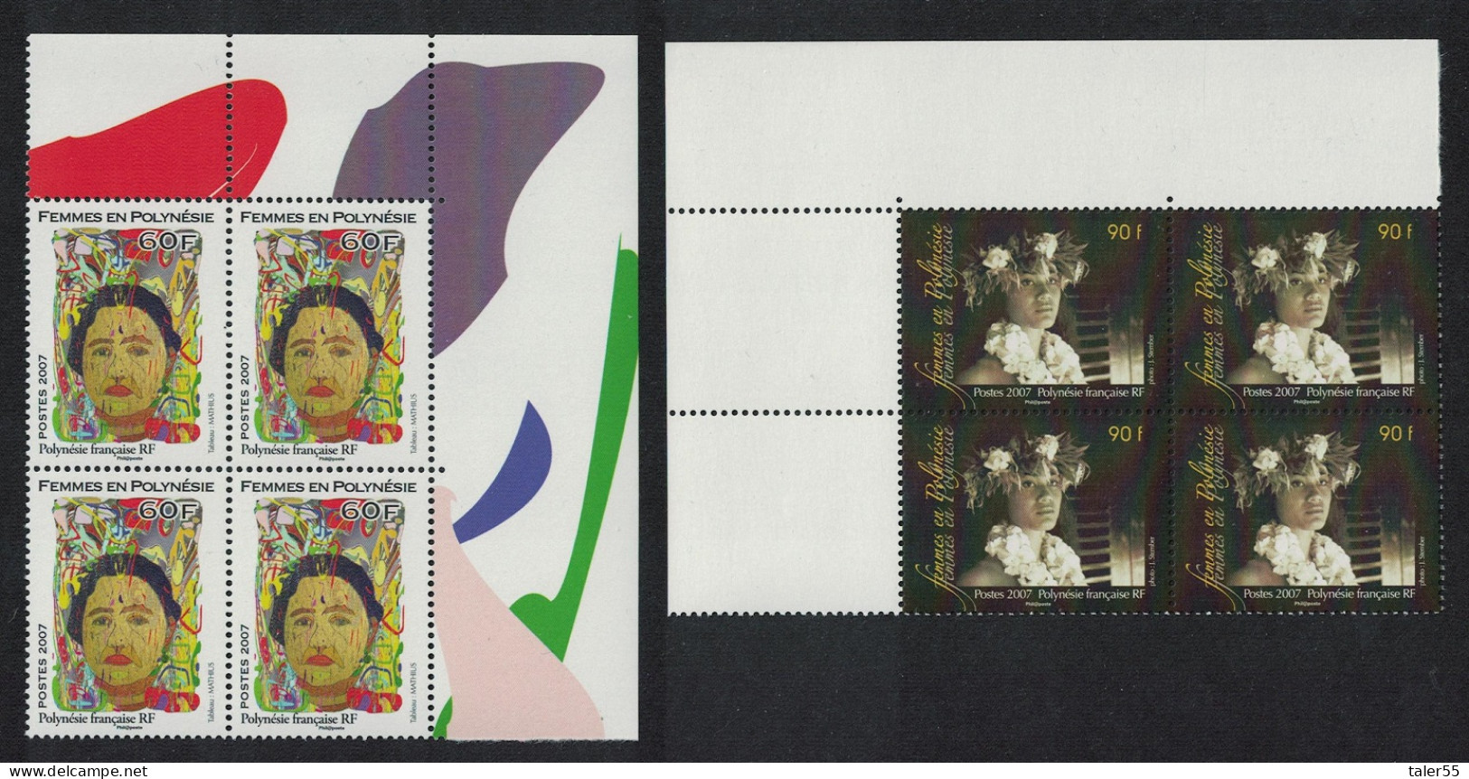 Fr. Polynesia Polynesian Women Painting 2v Corner Blocks Of 4 2007 MNH SG#1046-1047 - Unused Stamps