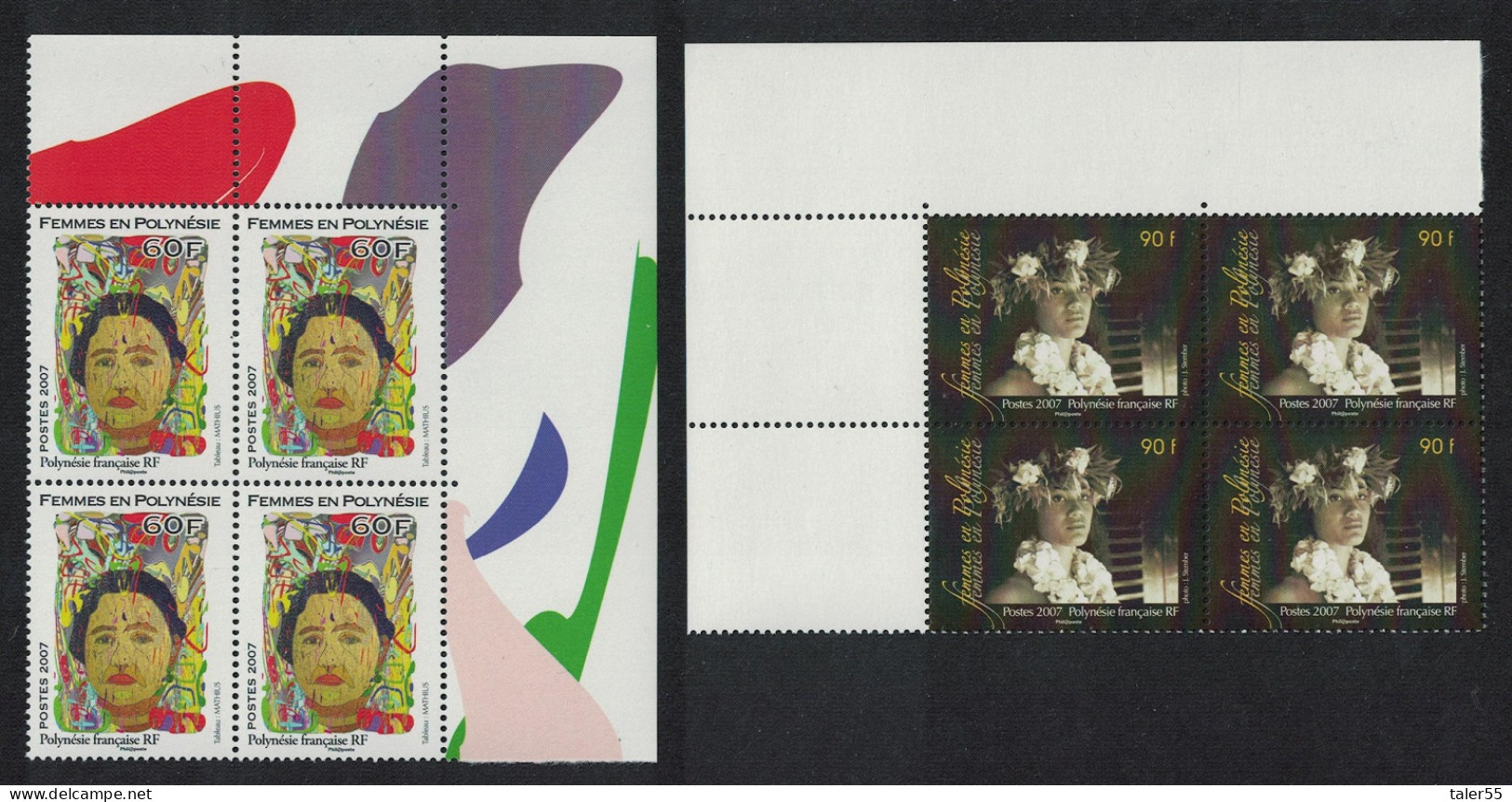 Fr. Polynesia Polynesian Women Painting 2v Corner Blocks Of 4 2007 MNH SG#1046-1047 - Ongebruikt