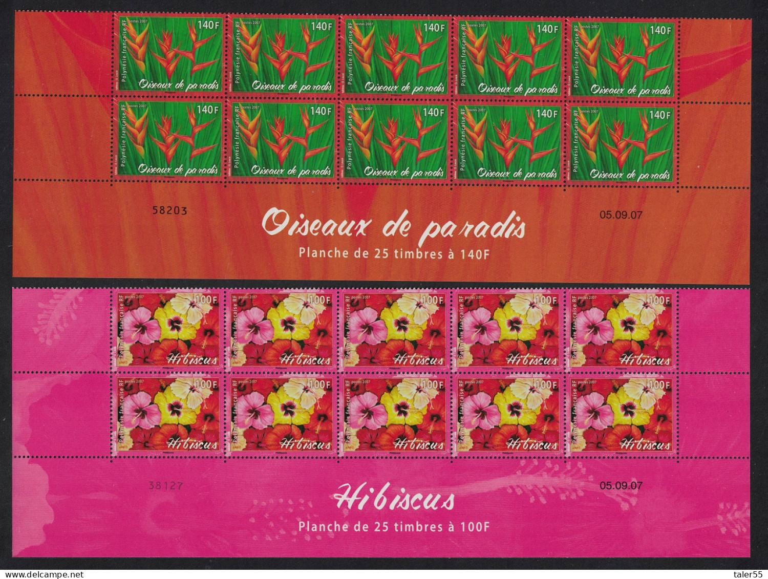 Fr. Polynesia Hibiscus Bird Of Paradise Flowers 2v Strips Of 10 2007 MNH SG#1067-1068 - Neufs