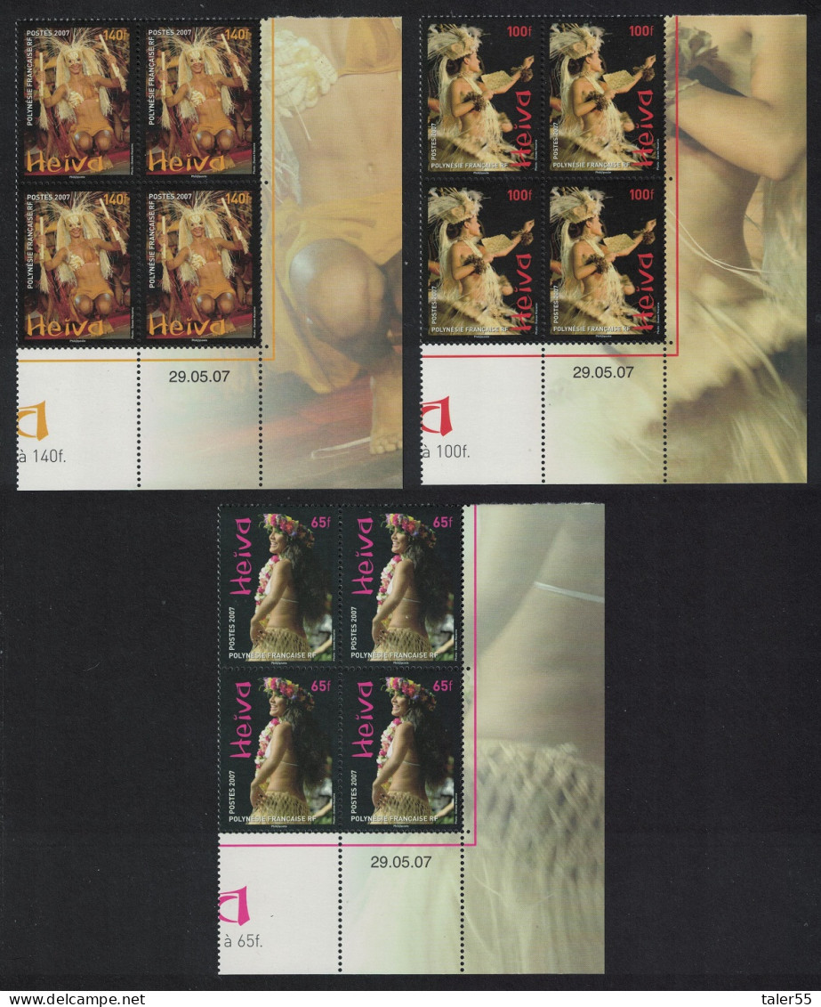 Fr. Polynesia Dancers Heiva 2007 3v Corner Blocks Of 4 Date 2007 MNH SG#1057-1059 - Unused Stamps