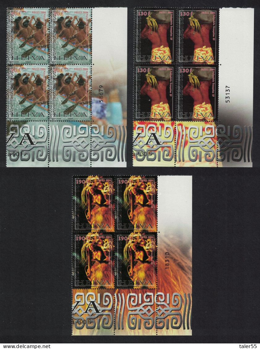 Fr. Polynesia Heiva Canoe Tattoo Costume 3v Corner Blocks Of 4 Date 2006 MNH SG#1029-1031 - Ungebraucht