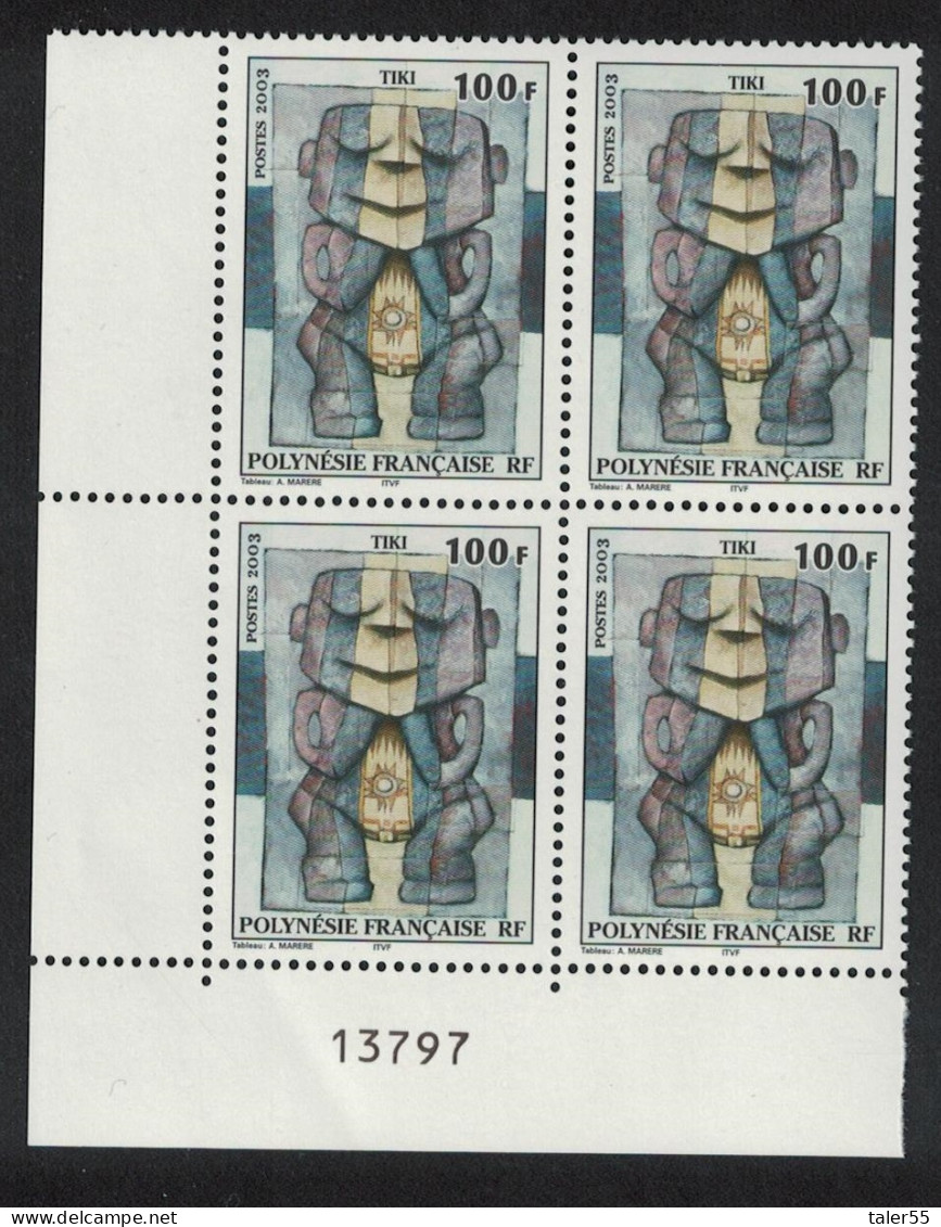 Fr. Polynesia Tiki Corner Block Of 4 Control Number 2003 MNH SG#968 - Unused Stamps