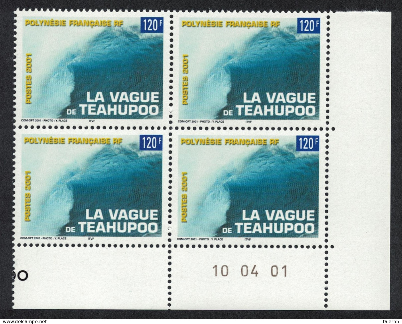 Fr. Polynesia Teahupoo Surfing Heaviest World's Wave Corner Block Of 4 2001 MNH SG#907 - Nuevos