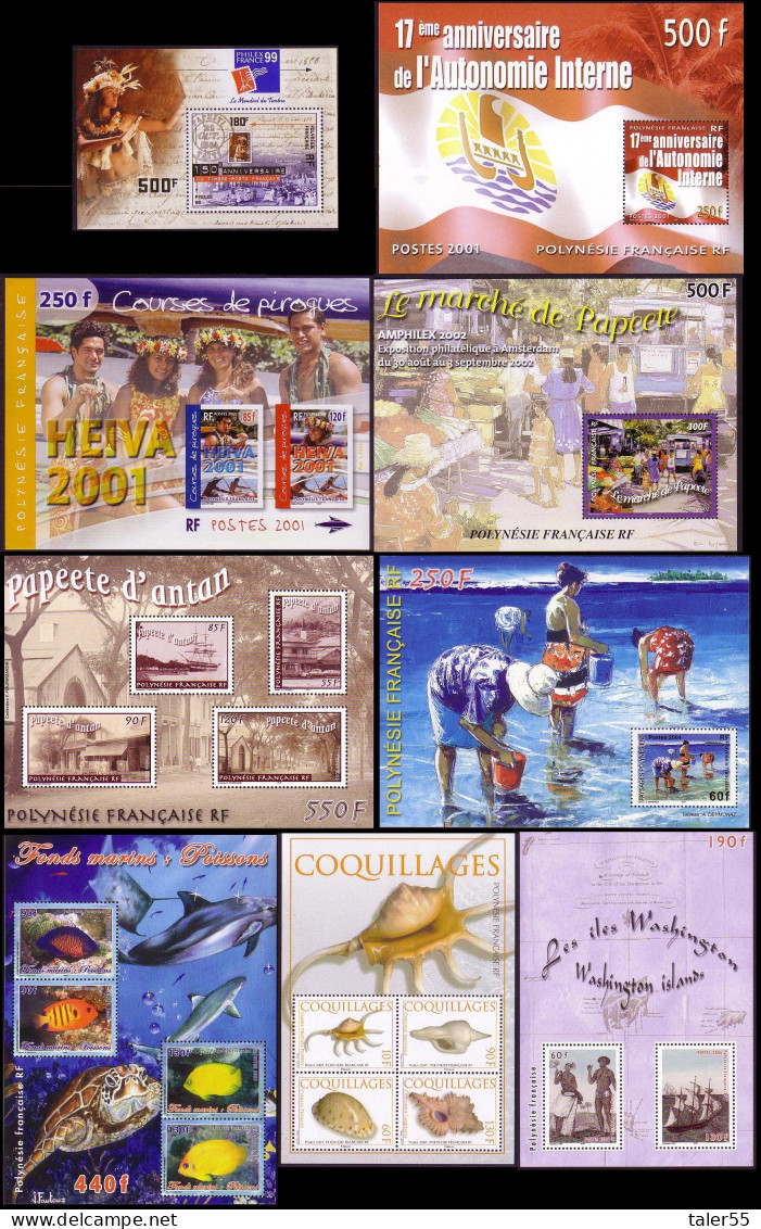 Fr. Polynesia Collection Valeur Faciale XPF 3470 1999 MNH SG#MS862=MS1053 MI#Block 24-Block 33 - Ongebruikt