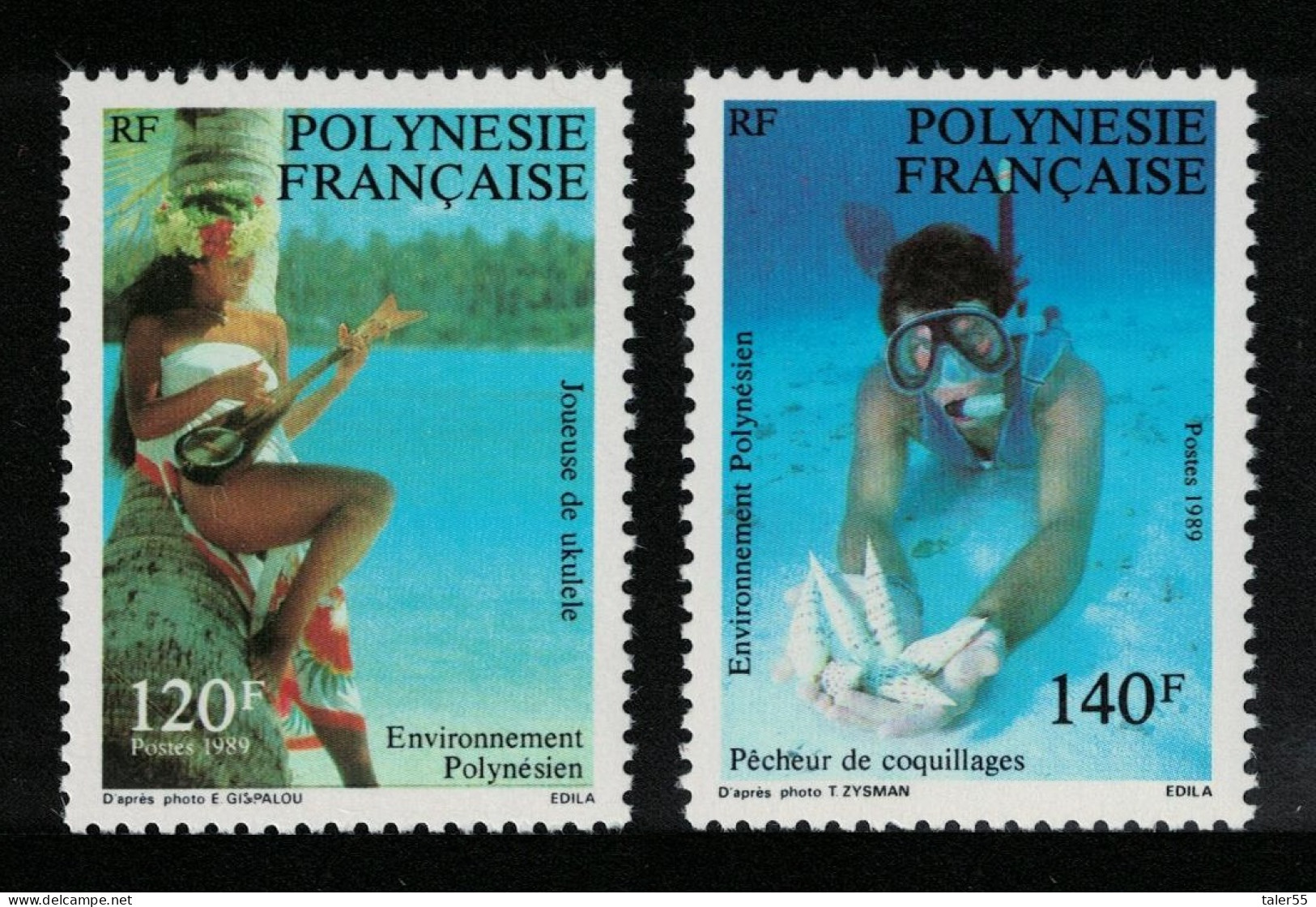 Fr. Polynesia Music Diving Shells Polynesian Environment 2v 1989 MNH SG#560-561 - Unused Stamps