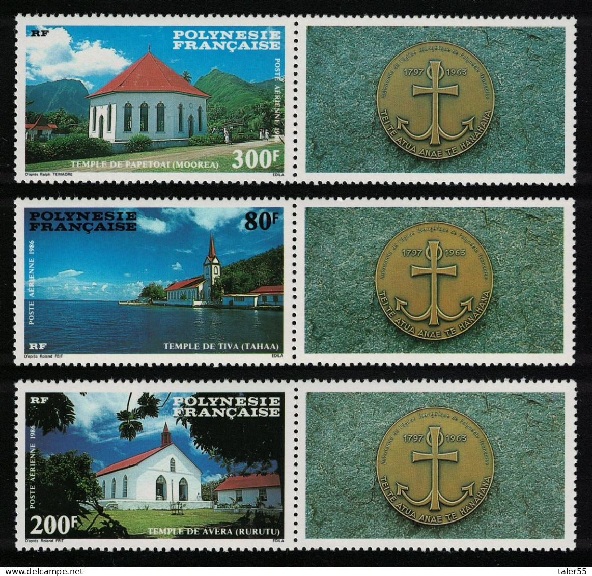Fr. Polynesia Protestant Churches 3v Right Margins 1986 MNH SG#495-497 - Ungebraucht