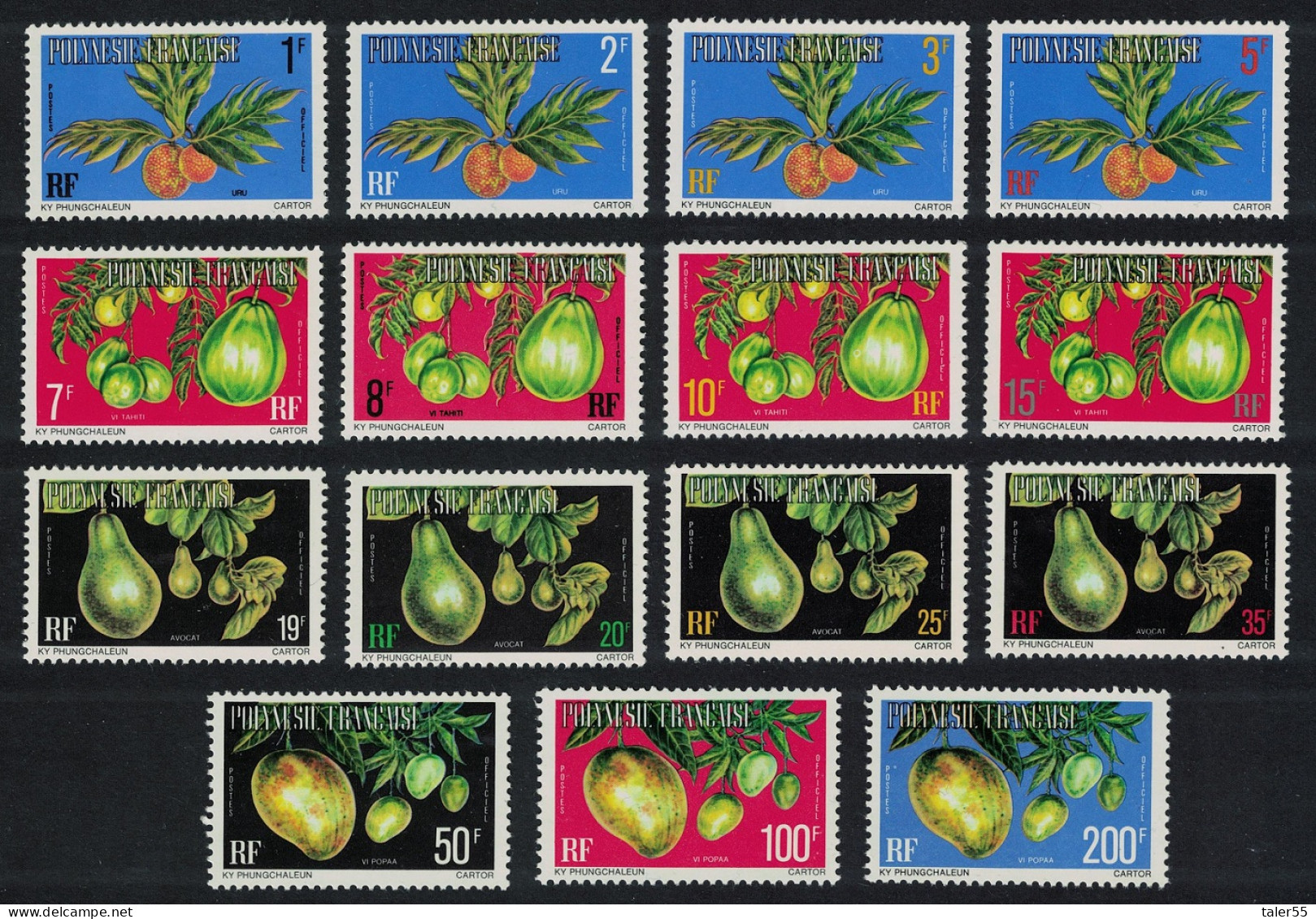 Fr. Polynesia Official Stamps Perf 12½ 15 Stamps 1977 MNH SG#O240-O254 MI#D1A-D15A Sc#O1-O15 - Unused Stamps