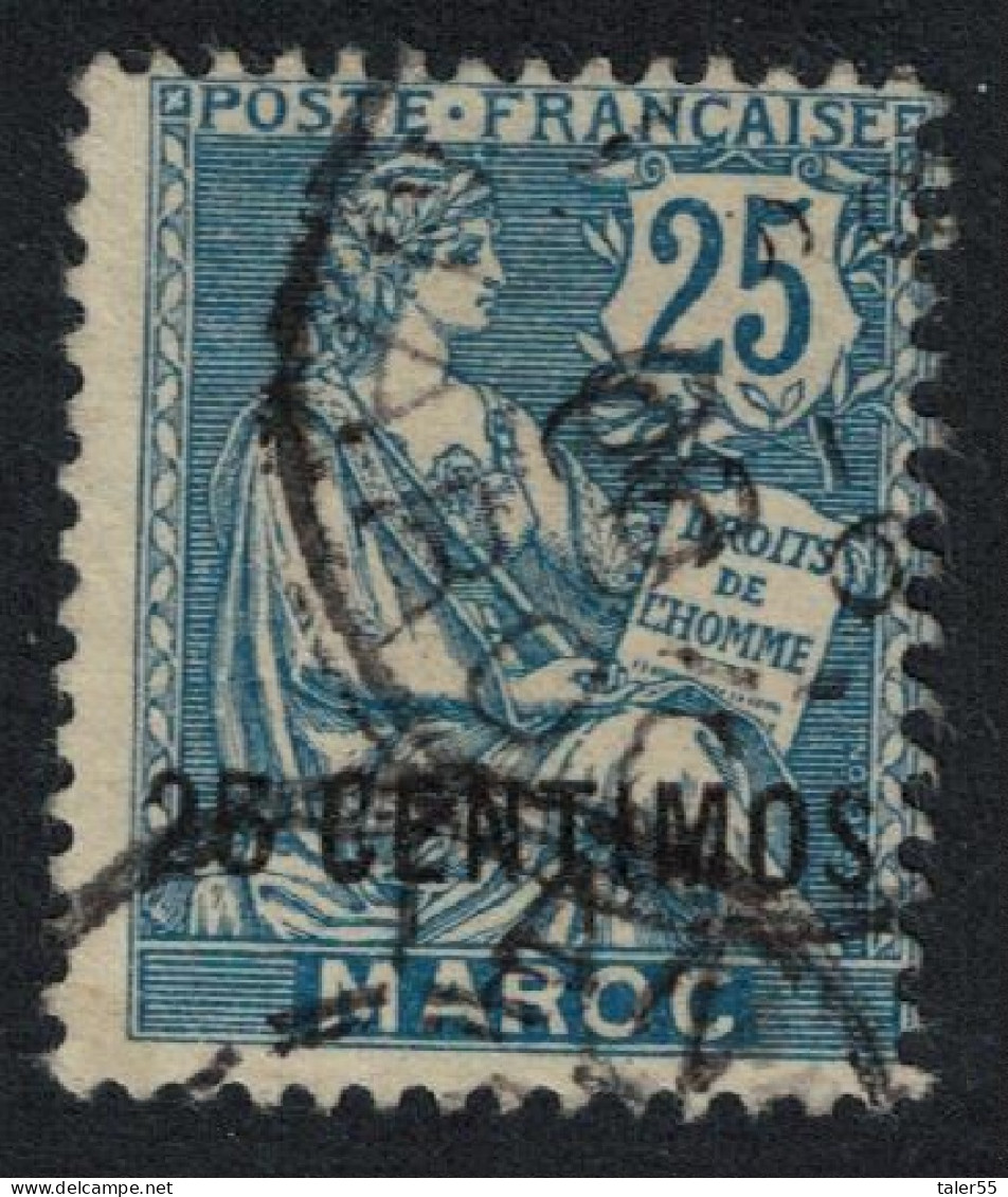 Fr. Morocco 25 Centimos Overprint 1908 Canc SG#21 MI#14 Sc#18 - Gebraucht