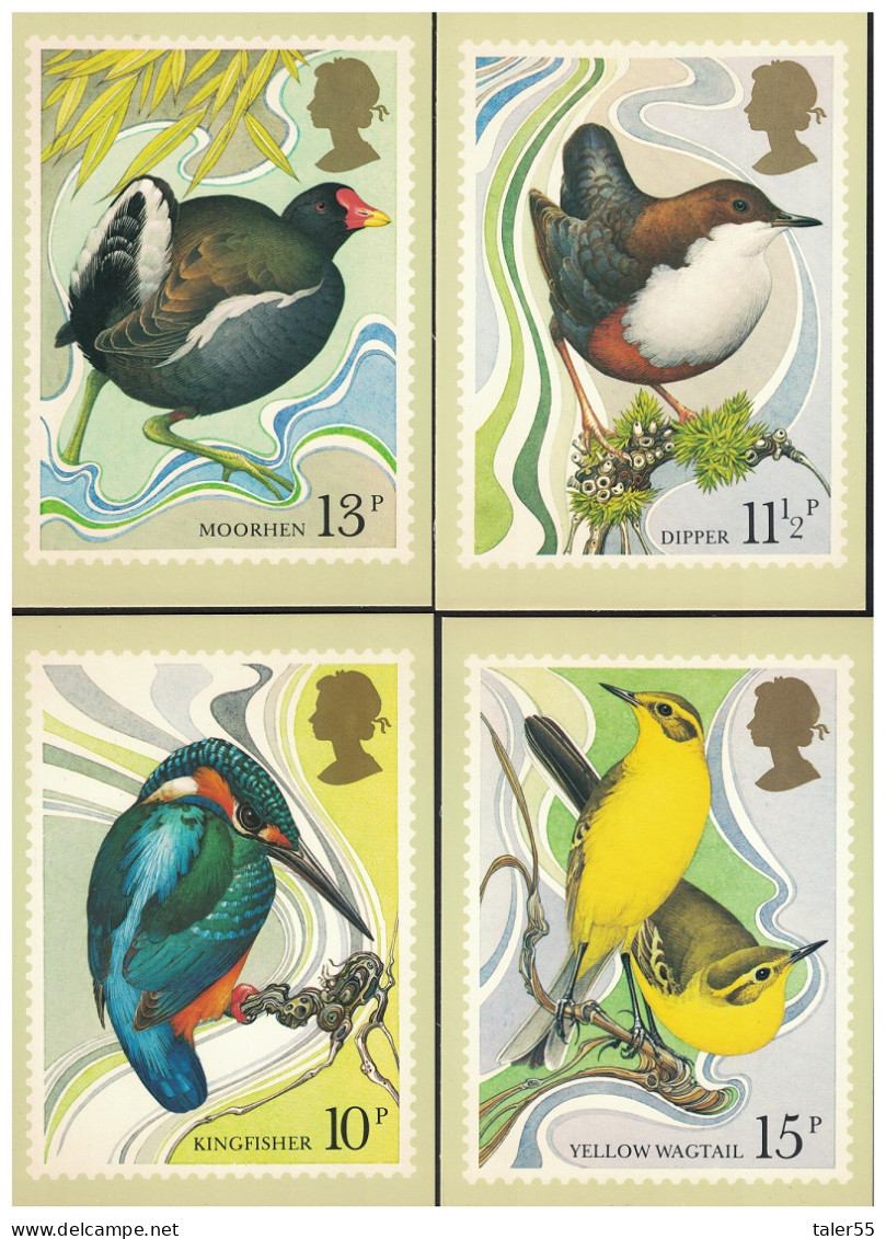 Great Britain Kingfisher Dipper Moorhen Wagtail Wild Birds PHQ Cards 1980 SG#1109-1112 MI#817-820 Sc#884-887 - Usati