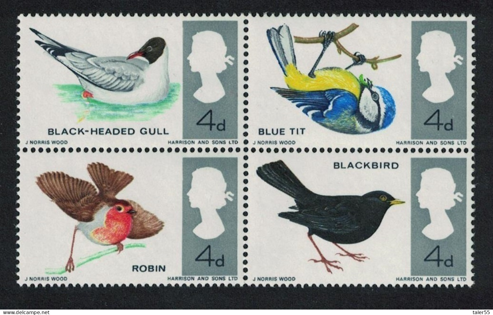 Great Britain Gull Robin Bluetit Blackbird British Birds Block Of 4 1966 MNH SG#696-699 - Unused Stamps