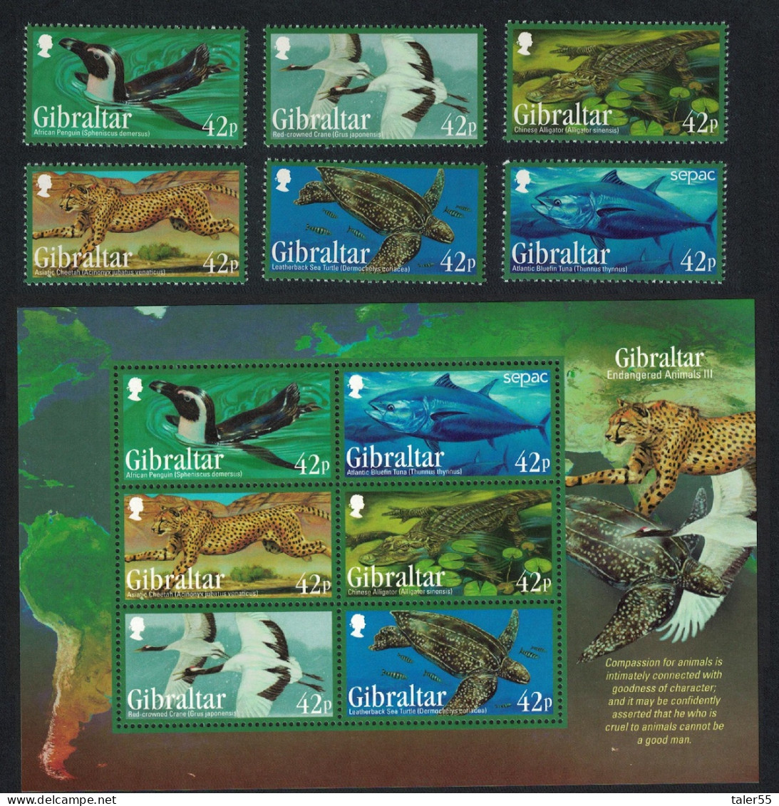 Gibraltar Penguin Crane Birds Cheetah Tuna Fish Alligator Turtle 6v+MS 2013 MNH SG#1531-MS1537 - Gibilterra