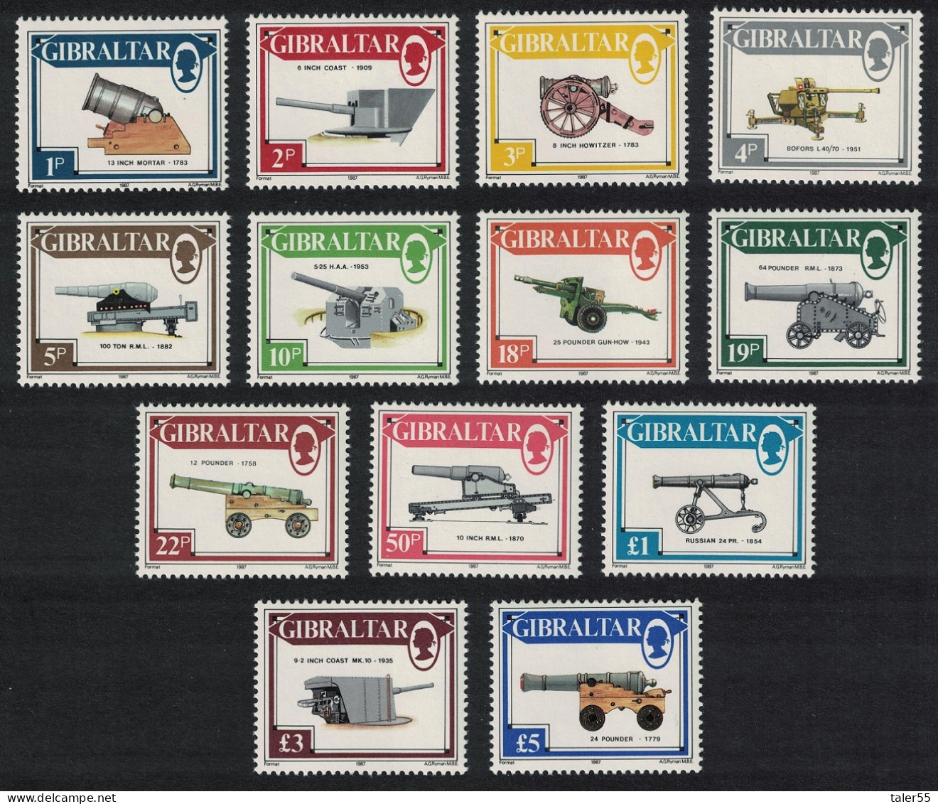 Gibraltar Guns Artillery Militaria 13 V 1987 MNH SG#569-581 - Gibilterra