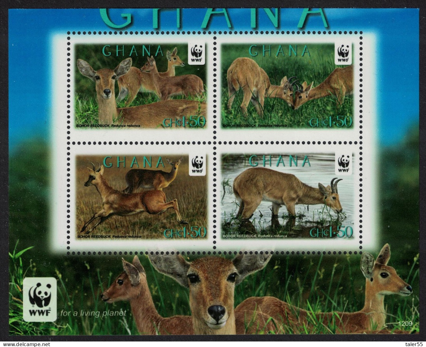 Ghana WWF Bohor Reedbuck Block Of 4v WWF Logo 2012 MNH SG#3802-3805 - Ghana (1957-...)