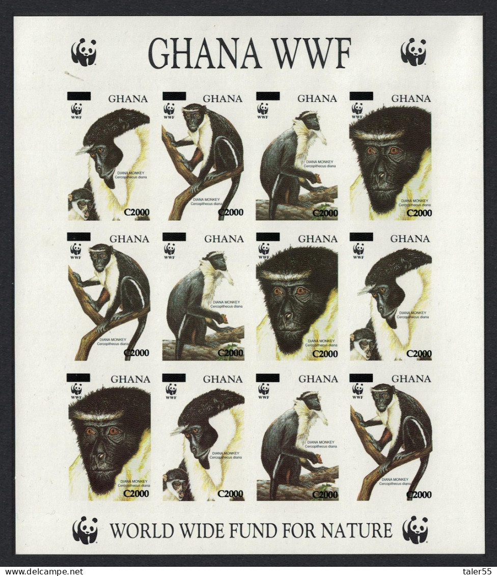 Ghana WWF Diana Monkey IMPERF SHEETLET Overprinted RARR 2006 MNH SG#3574-3577 MI#3885-3888 - Ghana (1957-...)