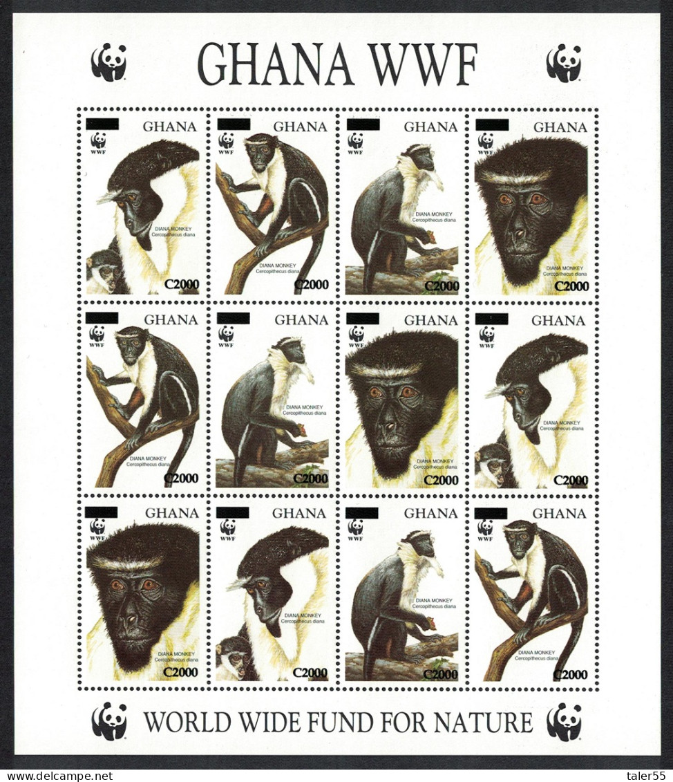 Ghana WWF Diana Monkey Sheetlet Overprinted RARR 2006 MNH SG#3574-3577 MI#3885-3888 - Ghana (1957-...)