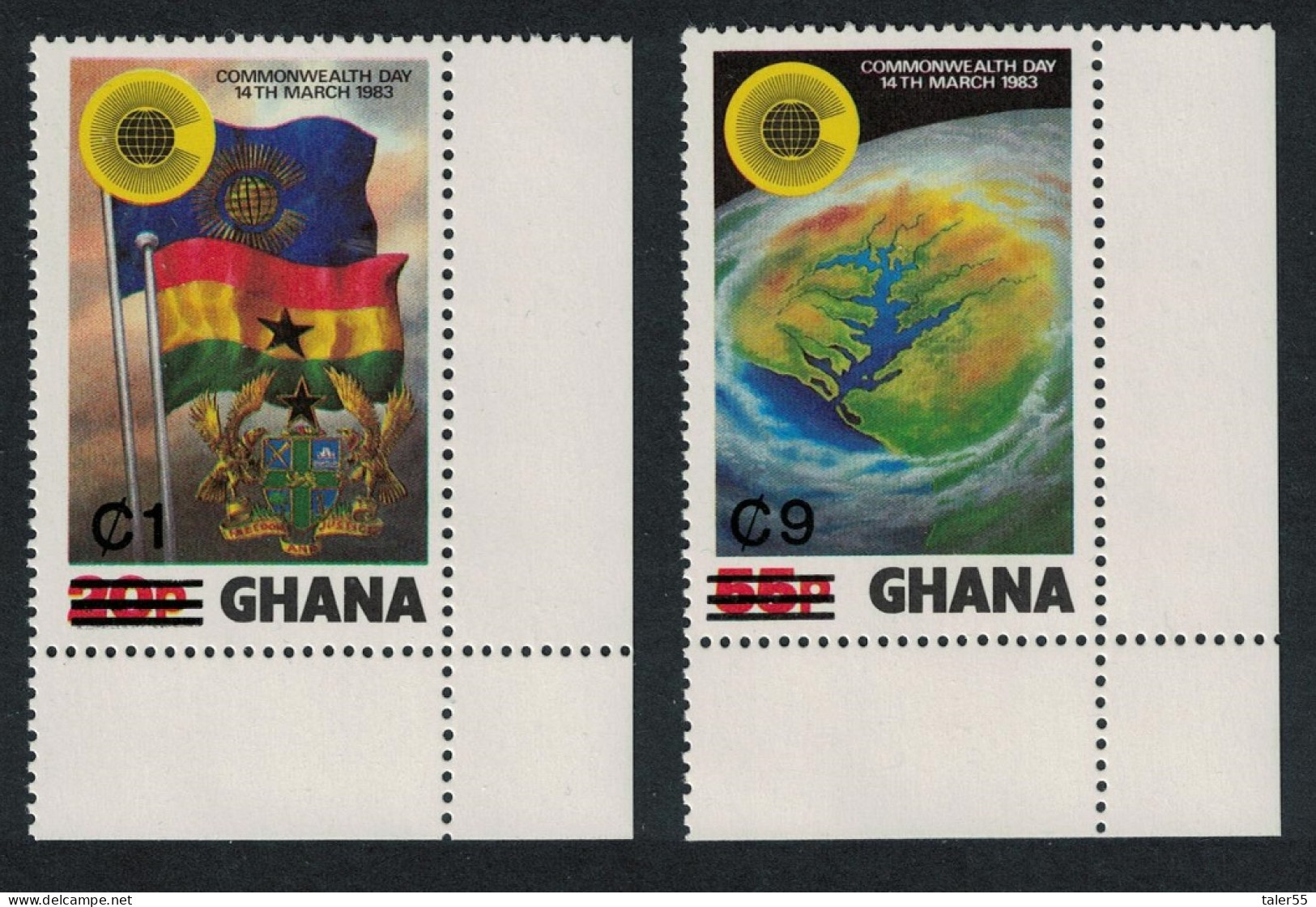 Ghana View From Space Flags Overprints 2v Corners 1984 MNH SG#1083-1084 - Ghana (1957-...)