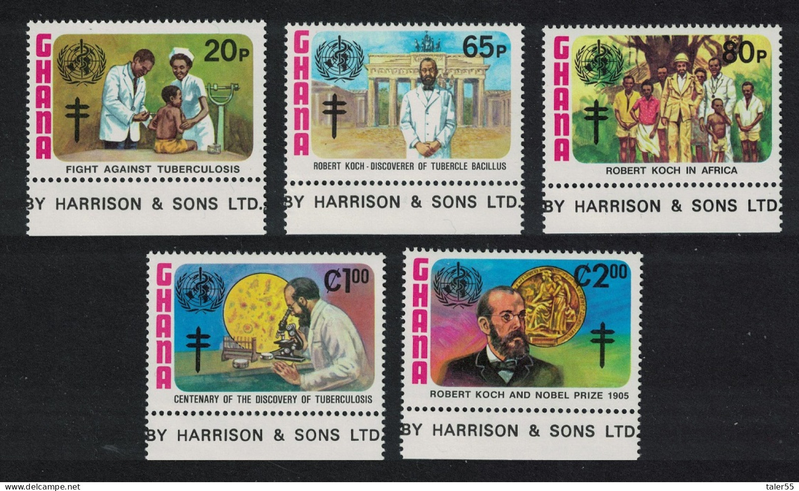 Ghana Discovery Of Tubercle Bacillus 5v Margins 1982 MNH SG#1009-1013 MI#954-958 - Ghana (1957-...)