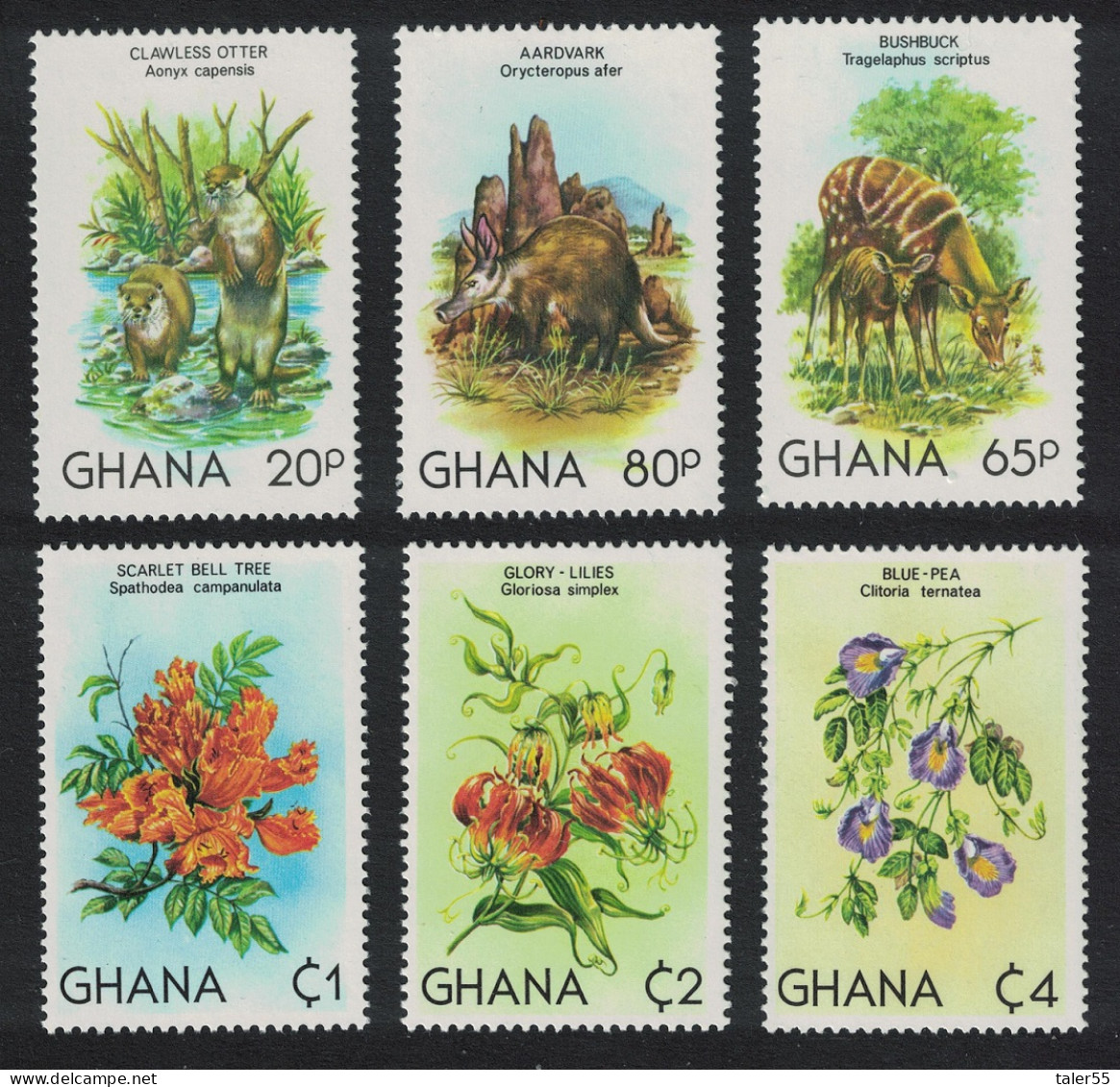 Ghana Otter Bushbuck Aardvark Wild Animals Flora 6v 1982 MNH SG#979-984 - Ghana (1957-...)