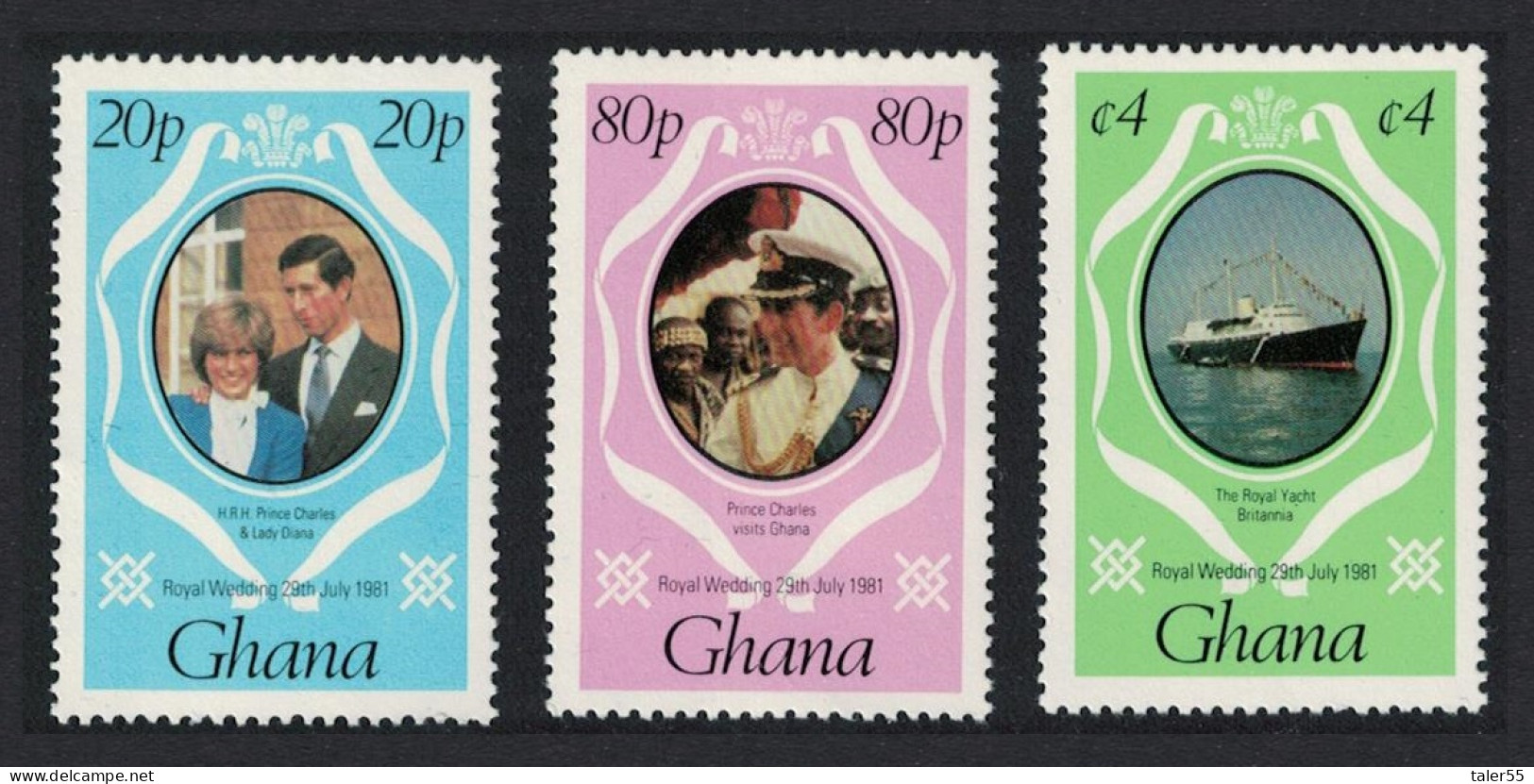 Ghana Charles And Diana Royal Wedding 3v 1st Series 1981 MNH SG#948-950 MI#892+894+898 - Ghana (1957-...)