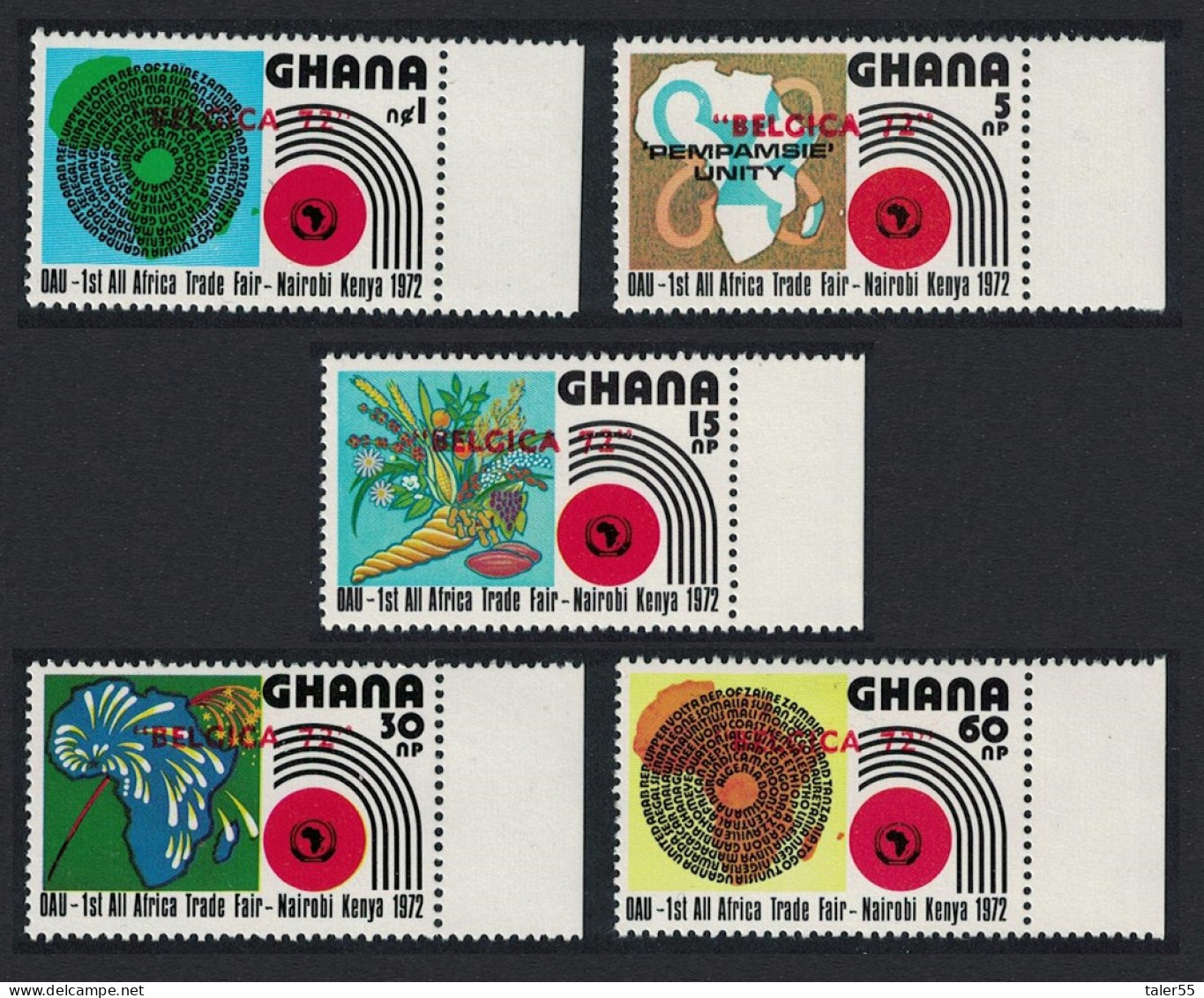 Ghana All African Trade Fair 5v OVERPRINT RARR 1972 MNH SG#625-629VAR MI#462-467 - Ghana (1957-...)