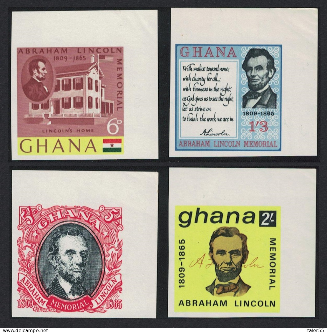 Ghana Abraham Lincoln 4v Imperf Corners 1965 MNH SG#373-376 - Ghana (1957-...)