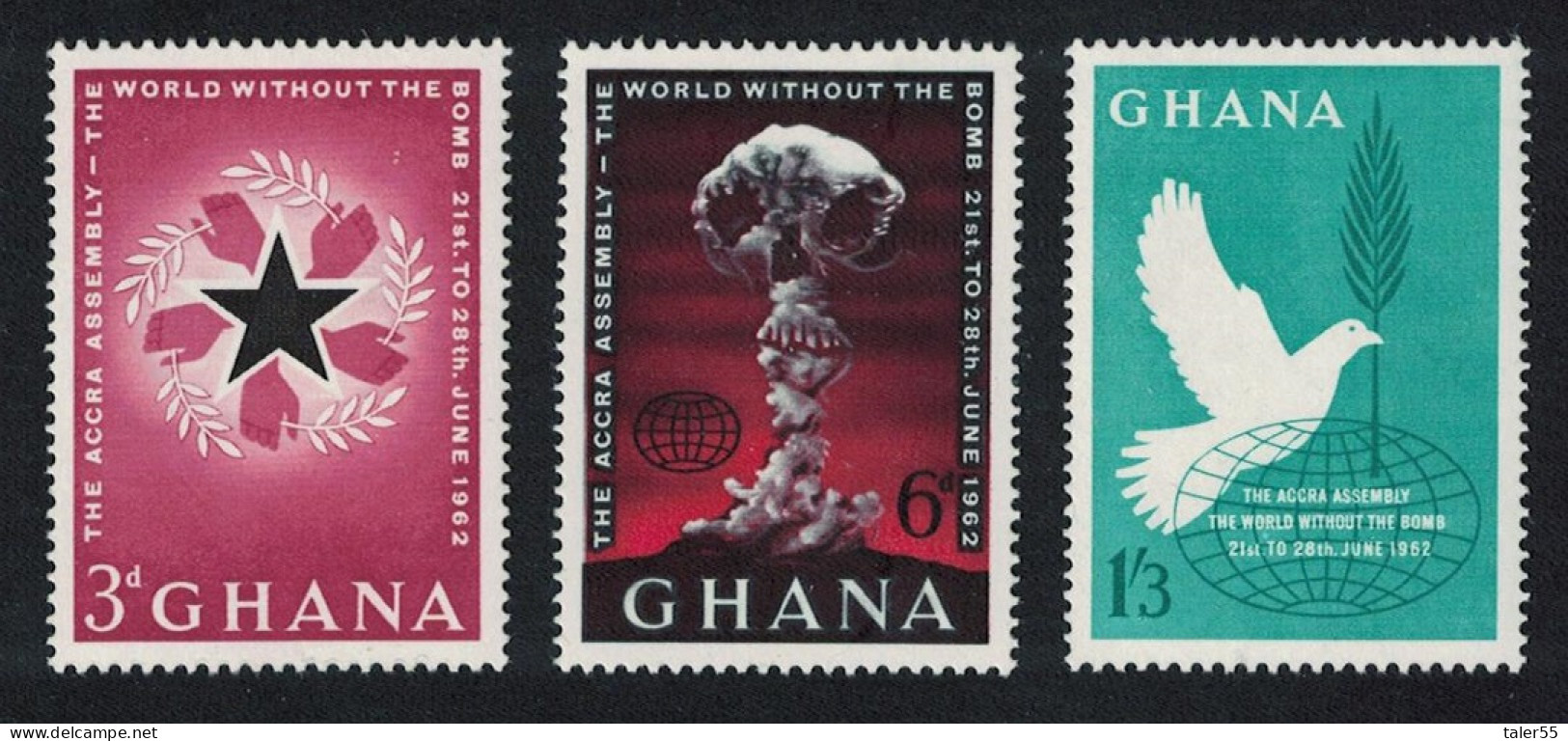 Ghana Birds Atomic Bomb The Accra Assembly 3v 1962 MNH SG#283-285 - Ghana (1957-...)