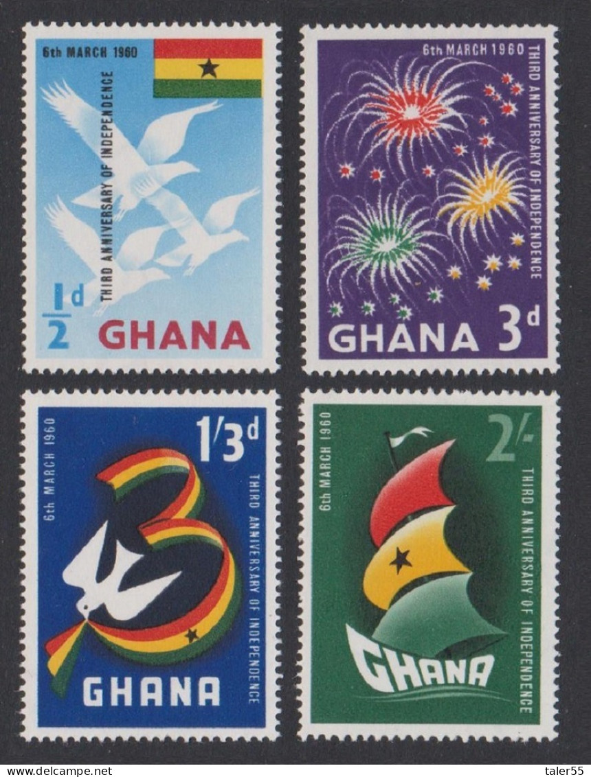 Ghana Eagles In Flight Birds Fireworks Independence 4v 1960 MNH SG#238-241 Sc#71-74 - Ghana (1957-...)