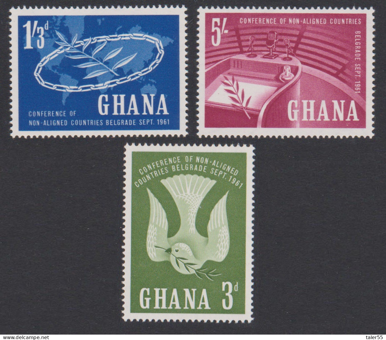 Ghana Birds Dove Chain Auditorium 3v 1961 MNH SG#265-267 MI#103-105 - Ghana (1957-...)