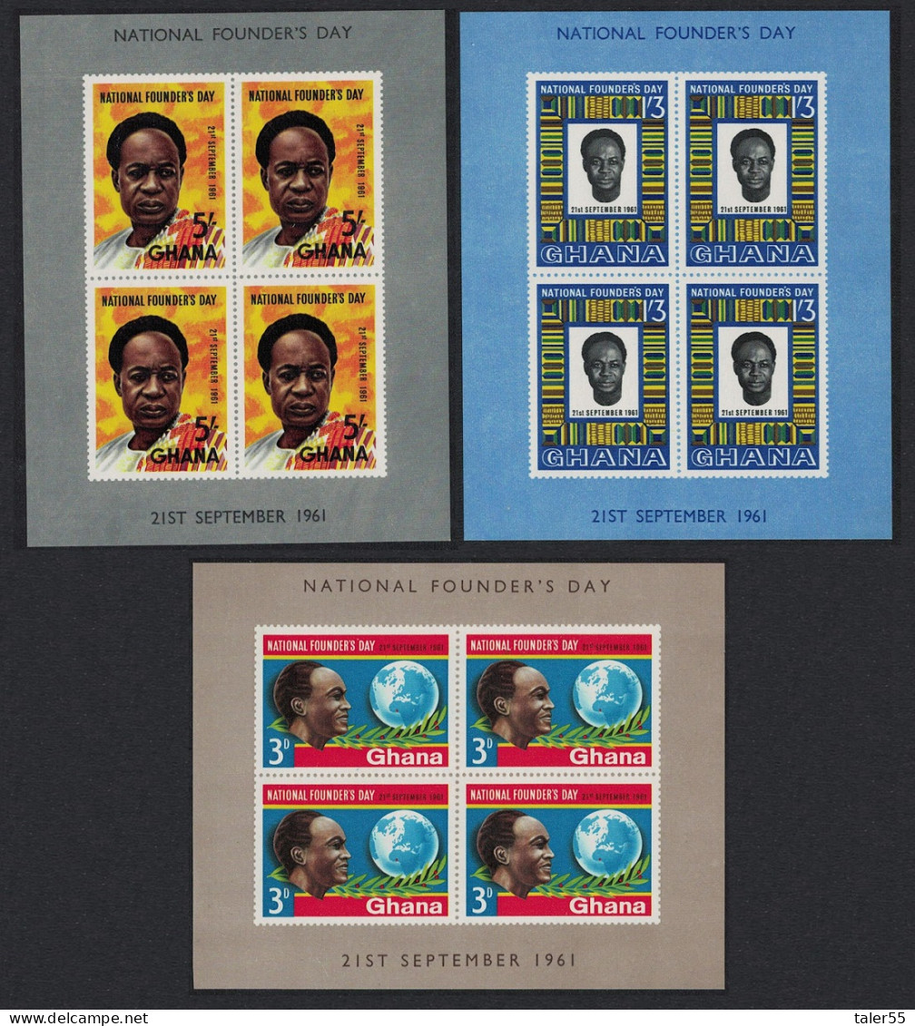 Ghana Founder's Day 3 MSs 1961 MNH SG#MS270a MI#Block 3-5 - Ghana (1957-...)