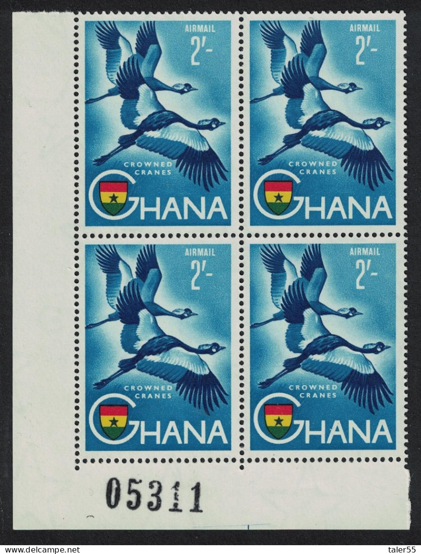 Ghana Crowned Cranes Birds Corner Block Of 4 1959 MNH SG#227 MI#62 Sc#C2 - Ghana (1957-...)