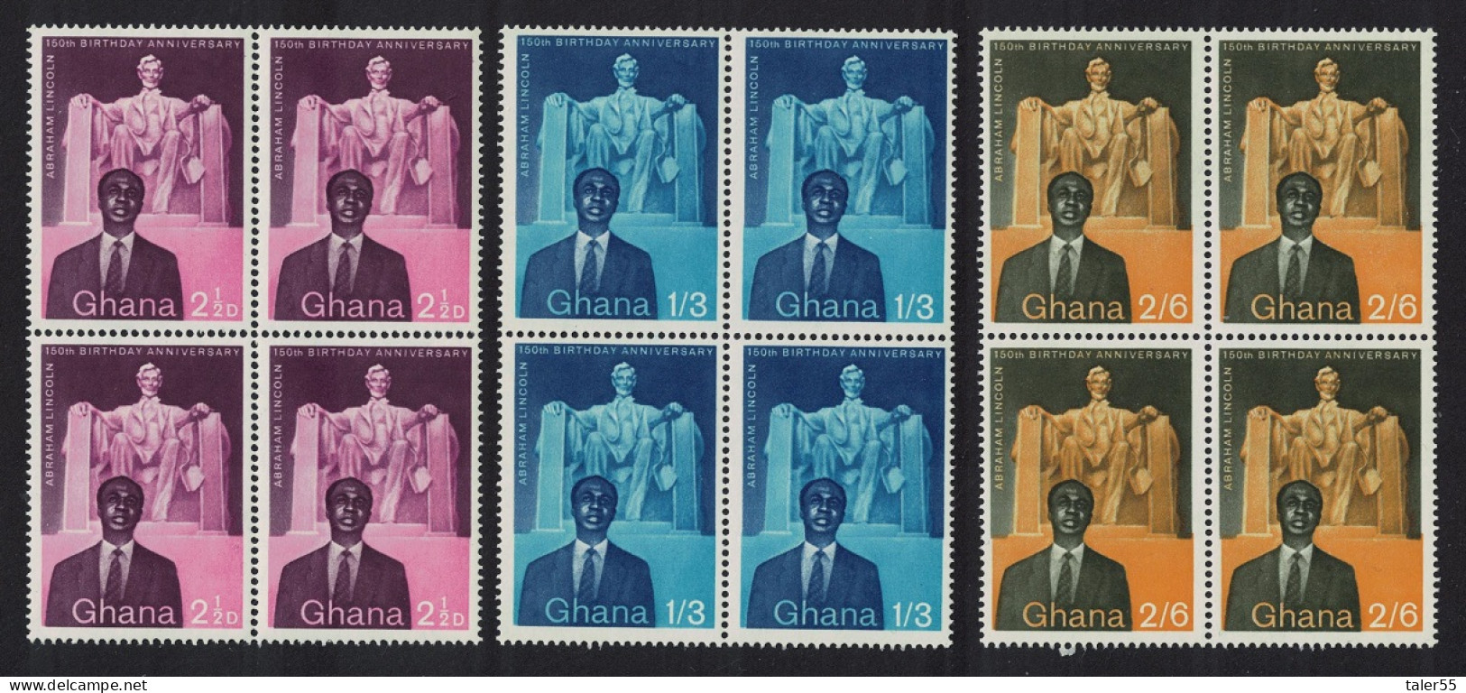 Ghana Abraham Lincoln 3v Blocks Of 4 1959 MNH SG#204-206 Sc#39-41 - Ghana (1957-...)
