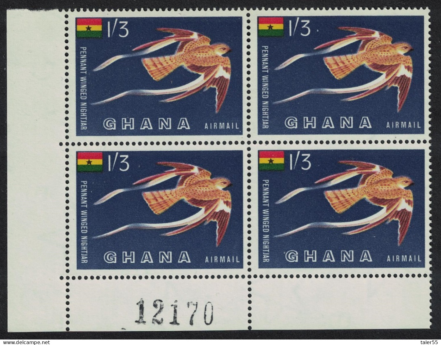 Ghana Pennant-winged Nightjar Bird Corner Block Of 4 1959 MNH SG#226 MI#61 - Ghana (1957-...)