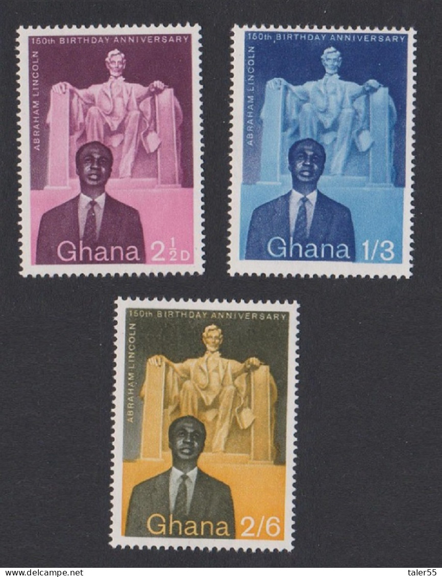 Ghana 150th Birth Anniversary Of Abraham Lincoln 3v 1959 MNH SG#204-206 Sc#39-41 - Ghana (1957-...)