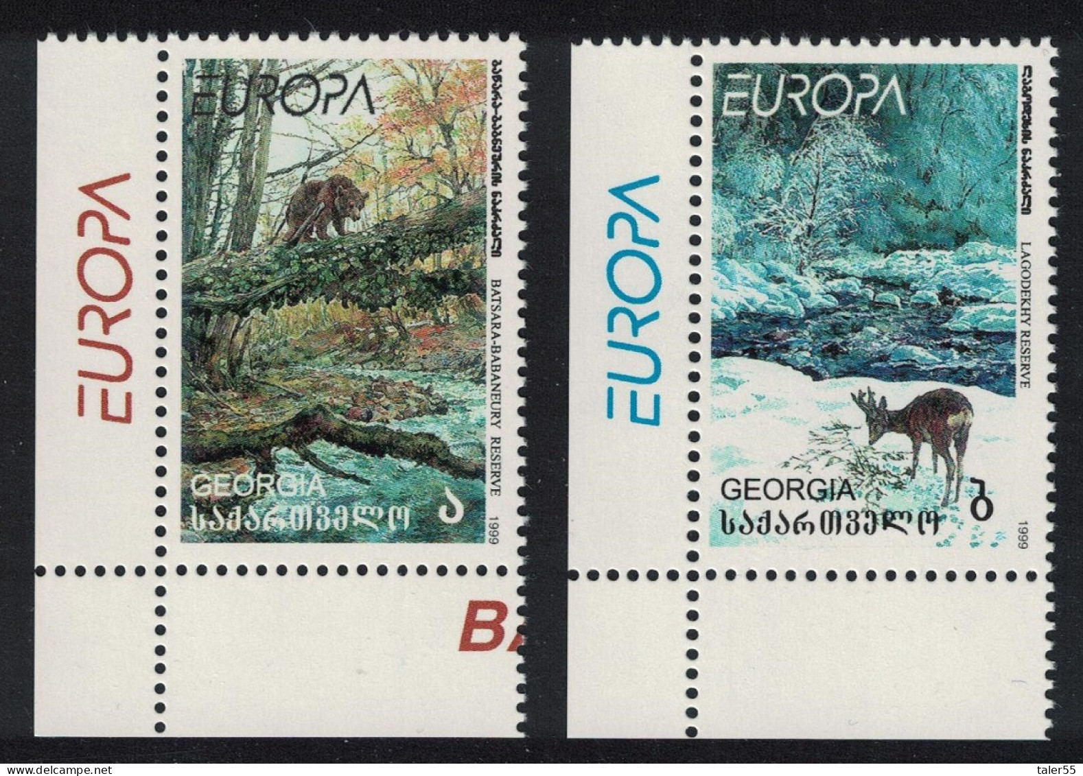 Georgia Brown Bear Chamois Animals National Parks 2v Inscript' Europa' 1999 MNH SG#299-300 - Géorgie