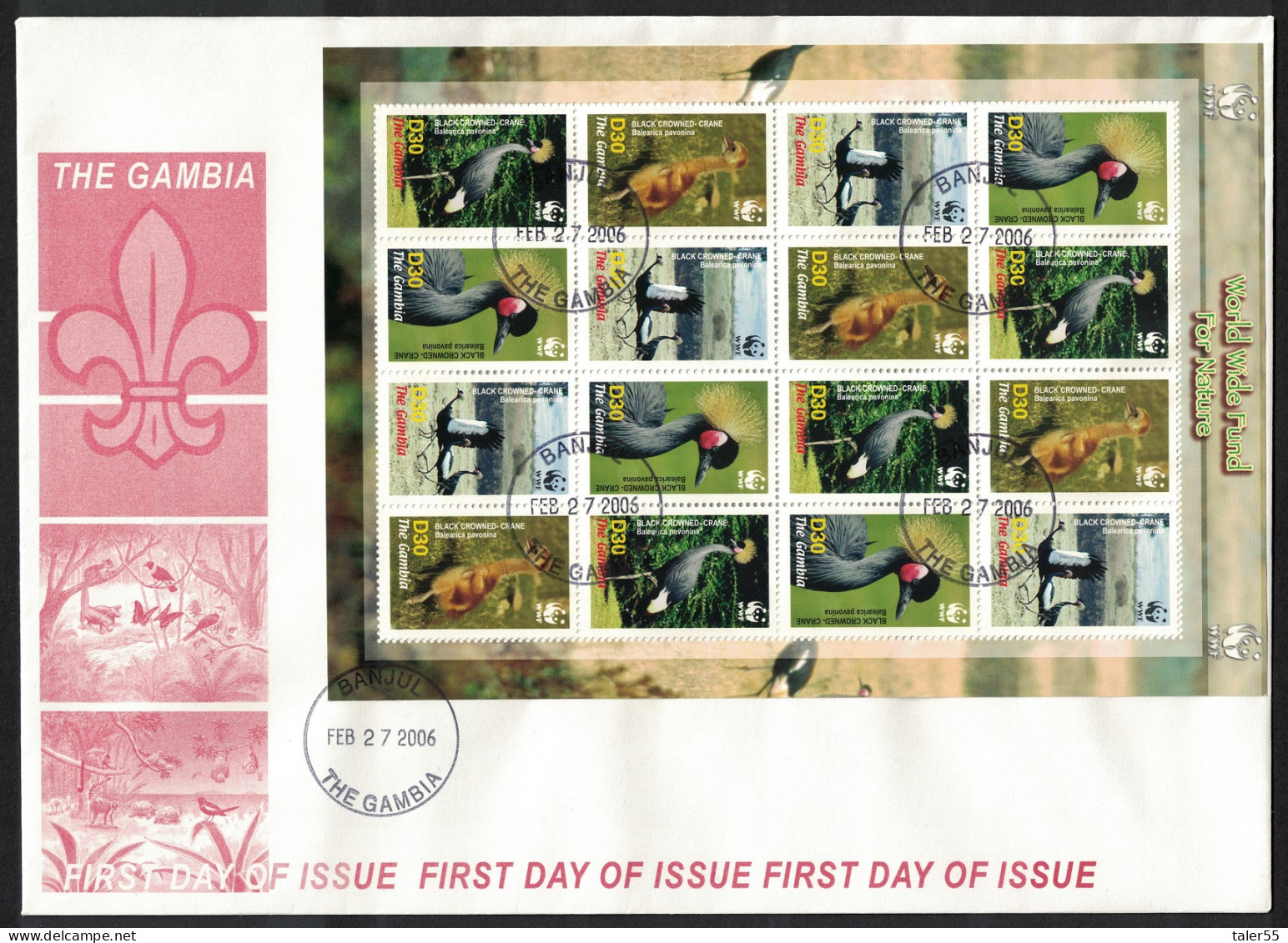 Gambia Birds WWF Black Crowned Crane Sheetlet Of 4 Sets FDC 2006 SG#4920-4923 MI#5631-5634 Sc#3014 A-d - Gambie (1965-...)