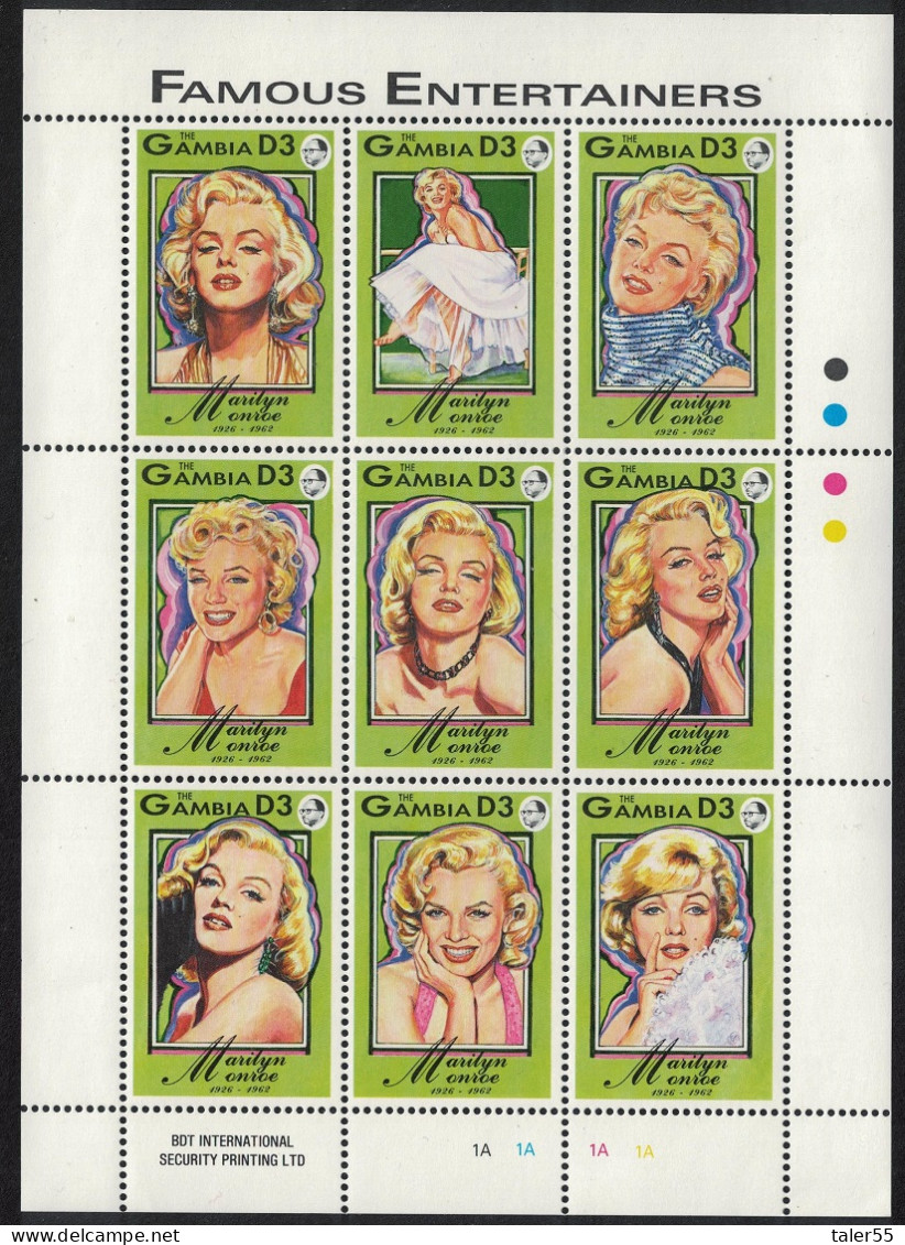 Gambia Marilyn Monroe Sheetlet Of 9v 1993 MNH SG#1559a - Gambie (1965-...)